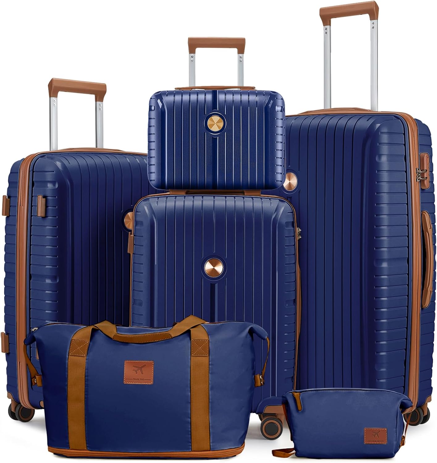 Joyway Luggage Sets 5 Piece PP Hardshell Carry on Suitcase, Travel Lightweight Carry-on with Double Spinner Wheels and TSA Lock, Purple