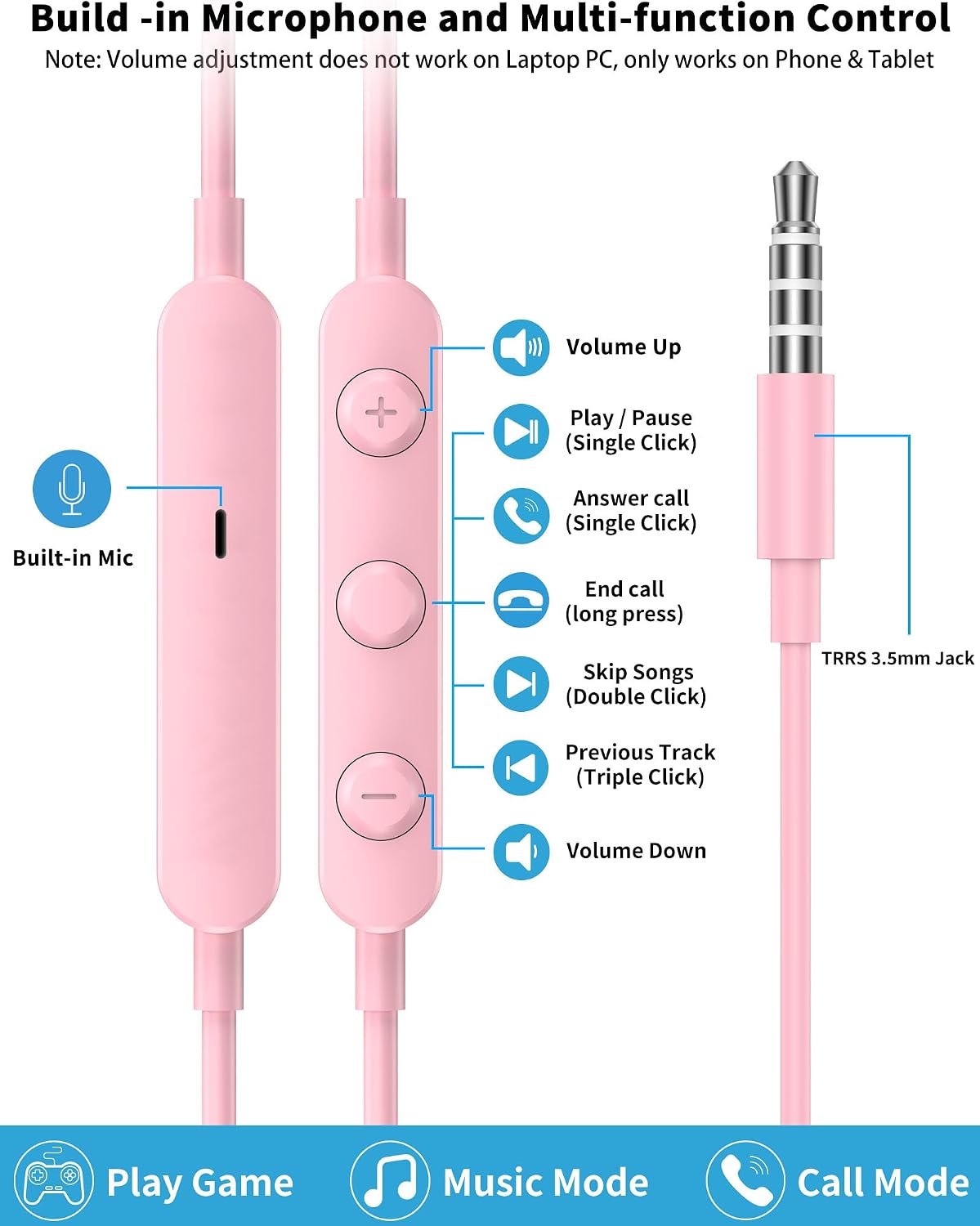 3.5mm Wired Earbuds with Mic for MacBook/Chormebook PC,Magnetic In Ear Buds