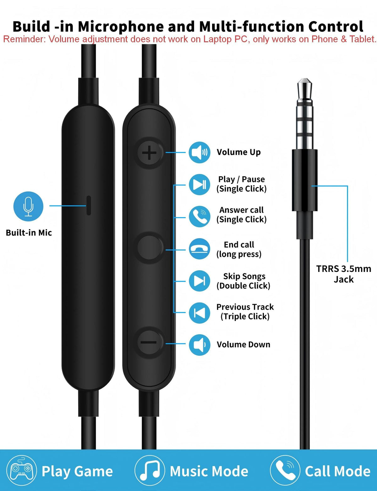 3.5mm Wired Earbuds with Mic for MacBook/Chormebook PC,Magnetic In Ear Buds