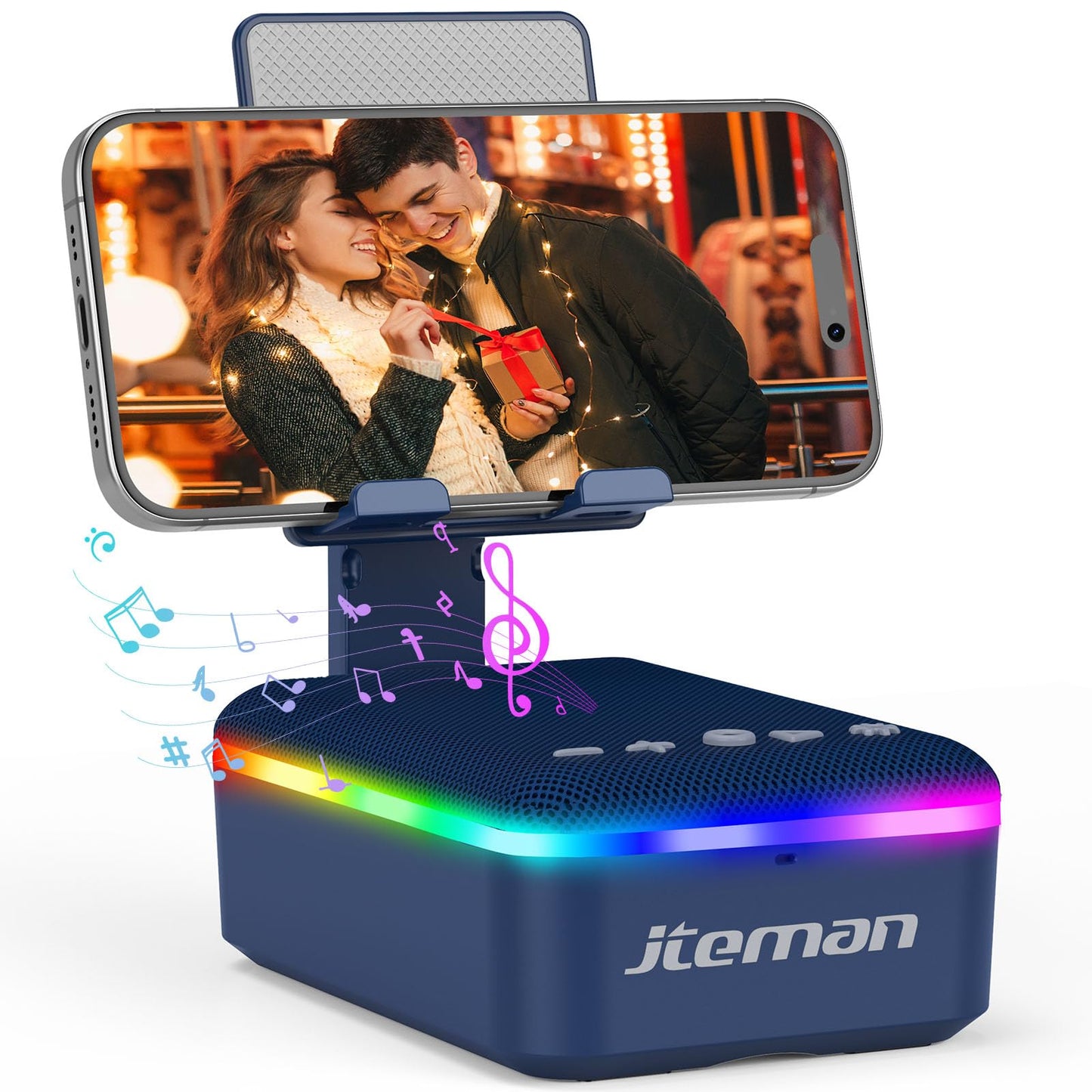 JTEMAN Gifts for Men Women,Cell Phone Stand with Bluetooth Speaker and LED Light,Cool Tech Gadgets,Unique Birthday Gifts for Men Husband Mom Dad-Pink