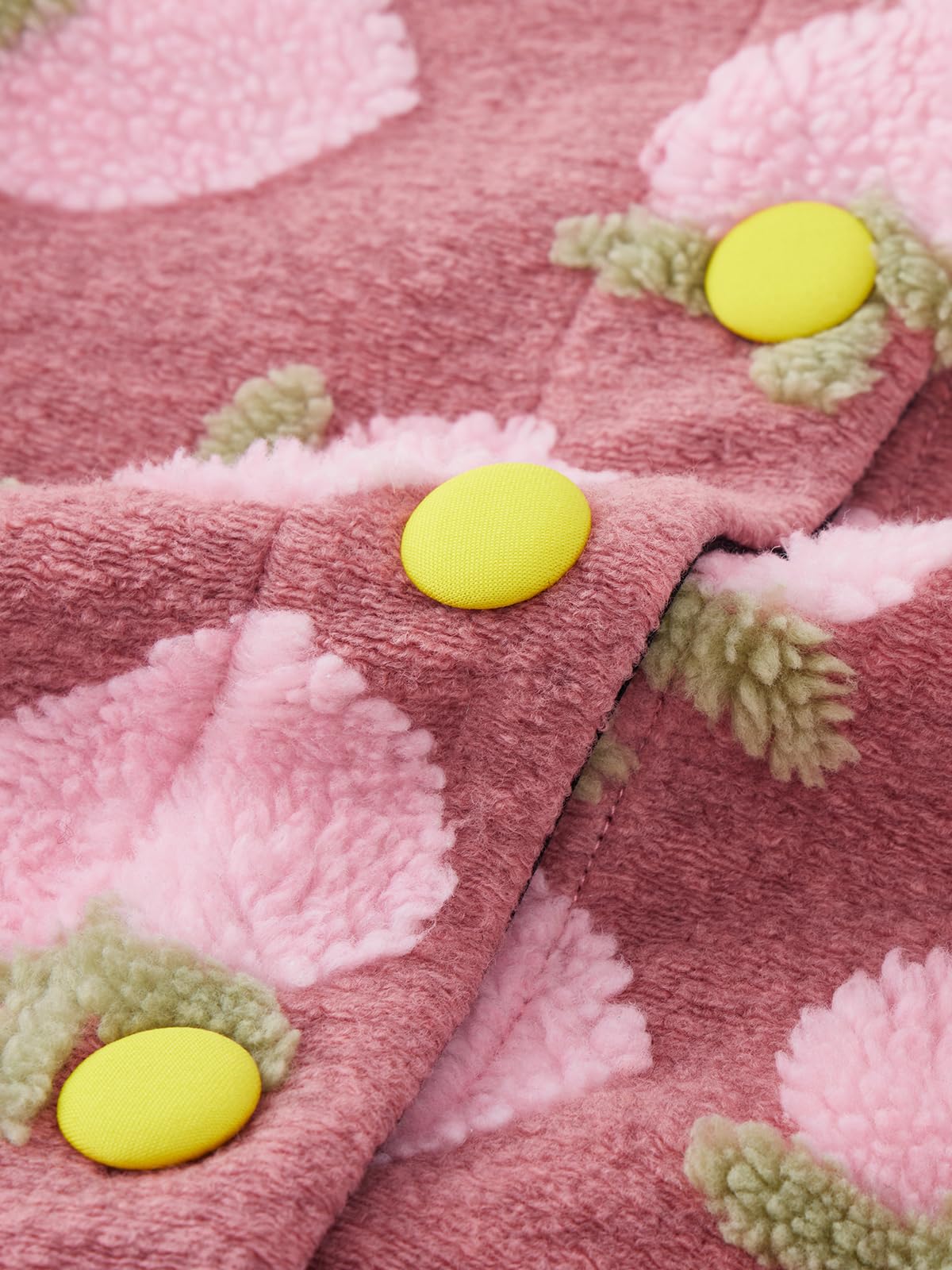 HOULENGS Women's Cropped Floral Print Fleece Bomber Jacket Casual Puff Sleeve Button Down Coats Winter Warm Outerwears