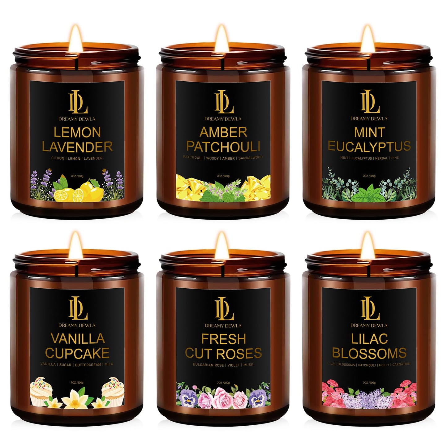 6 Pack Scented Candles Set, 42oz 300 Hour Long Lasting Candle, Soy Candles for Home Scented, Scents of Pink Sands/Coconut Vanilla/Bahama Breeze/Pineapple Cocktail/Sicilian Lemon/Vanilla Ice Cream