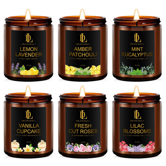 6 Pack Scented Candles Set, 42oz 300 Hour Long Lasting Candle, Soy Candles for Home Scented, Scents of Pink Sands/Coconut Vanilla/Bahama Breeze/Pineapple Cocktail/Sicilian Lemon/Vanilla Ice Cream