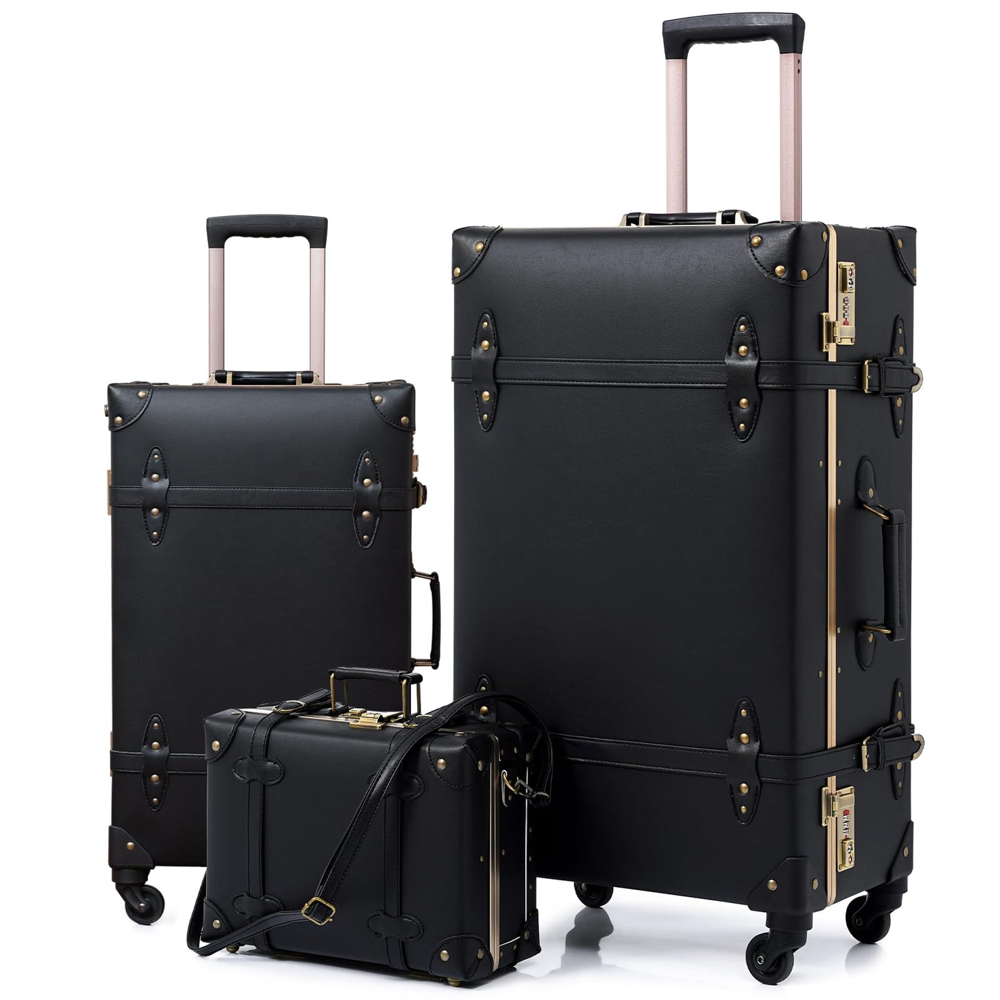 urecity Vintage Luggage Sets of 3 Piece - Hardside Lightweight Spinner Suitcases - Retro Travel Set includes Under Seat Train Case, 26"+20"+12"