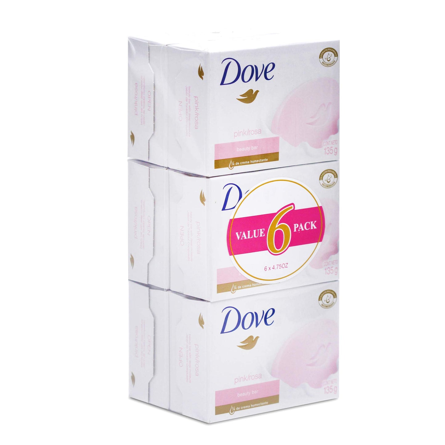 Dove Beauty Bar Soap Pink Rosa 6 Count for Soft, Smooth Skin, Cleans & Moisturizes 3.75 oz