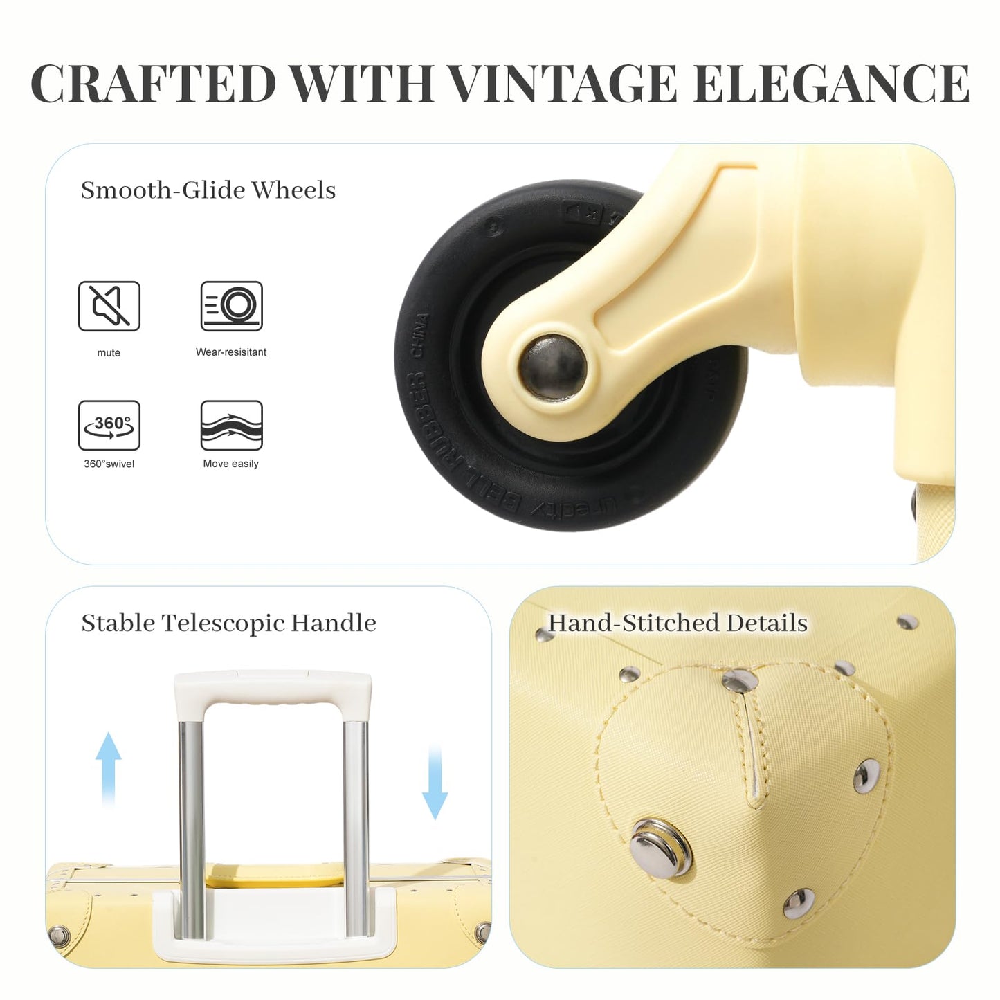 urecity Vintage Luggage Sets of 3 Piece - Hardside Lightweight Spinner Suitcases - Retro Travel Set includes Under Seat Train Case, 26"+20"+12"