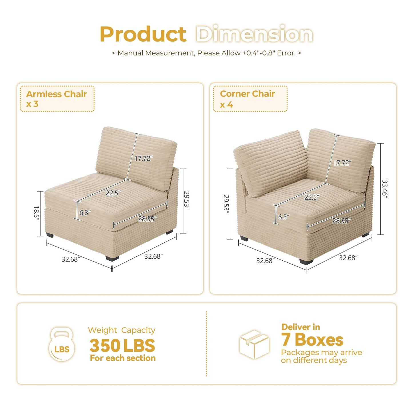 HOOOWOOO Modular Sectional Sofa,5 Pieces Sectional Couches for Living Room,98X98 L Shaped Cloud Couch Set(Grey Velvet Corduroy)