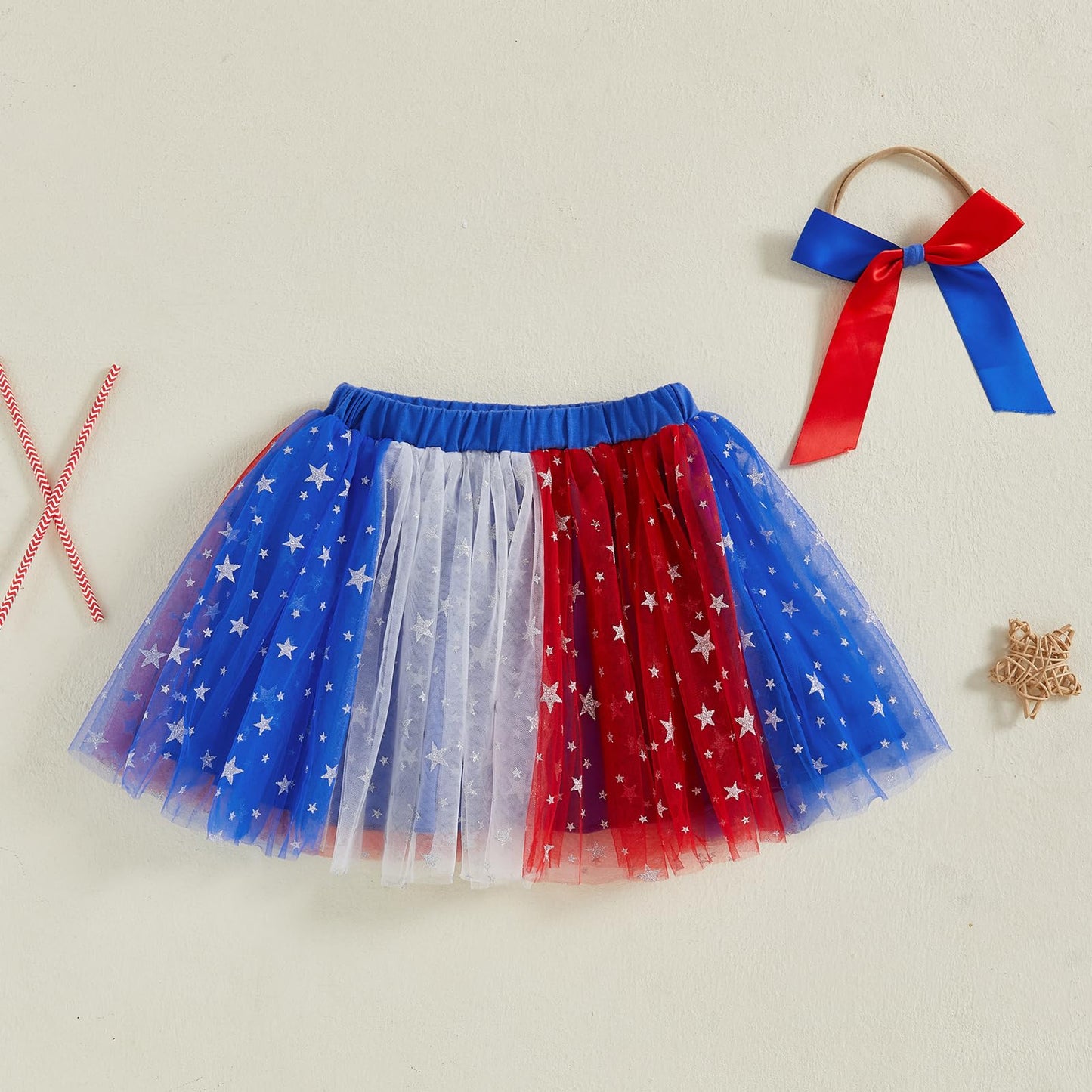 4th of July Tutu Girls Red White and Blue Tulle Skirts Sparkle Stars Fluffy Dress Kids Toddler Fourth of July Outfit