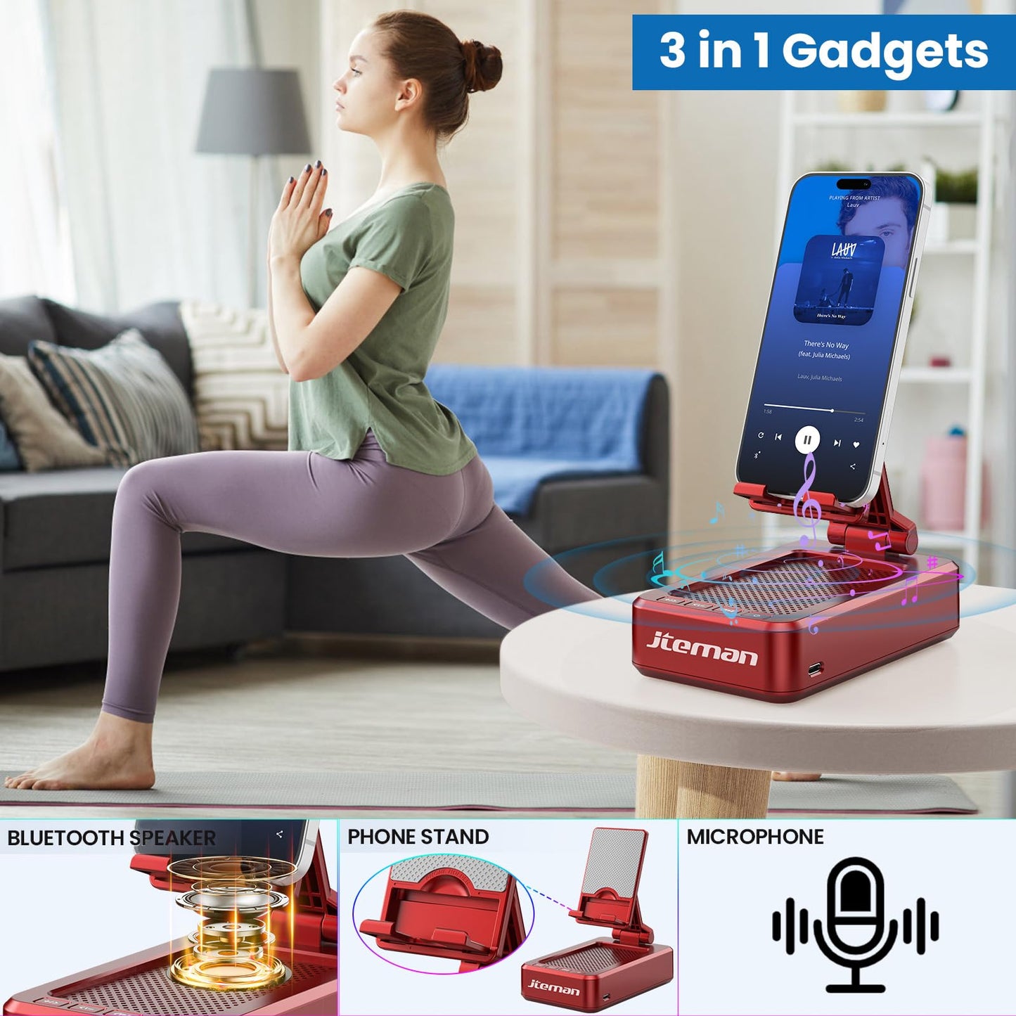 JTEMAN Tablet Stand Adjustable with Bluetooth Speakers,Kitchen Gadgets,Gifts for Women Men,Wireless Bluetooth Speaker Tablet Holder,Desk Mic Charging Sation Compatible with Phones and Tablet