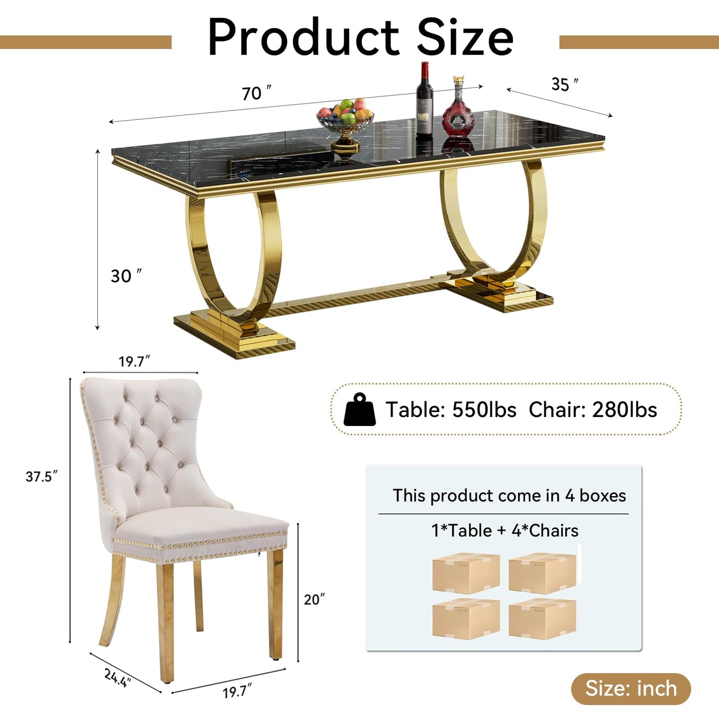 HomVent 70" Faux Marble Dining Table Set for 6, Rectangular Marble Top Kitchen Table Set, Kitchen & Dining Room Sets, Dining Table and Dining Chair