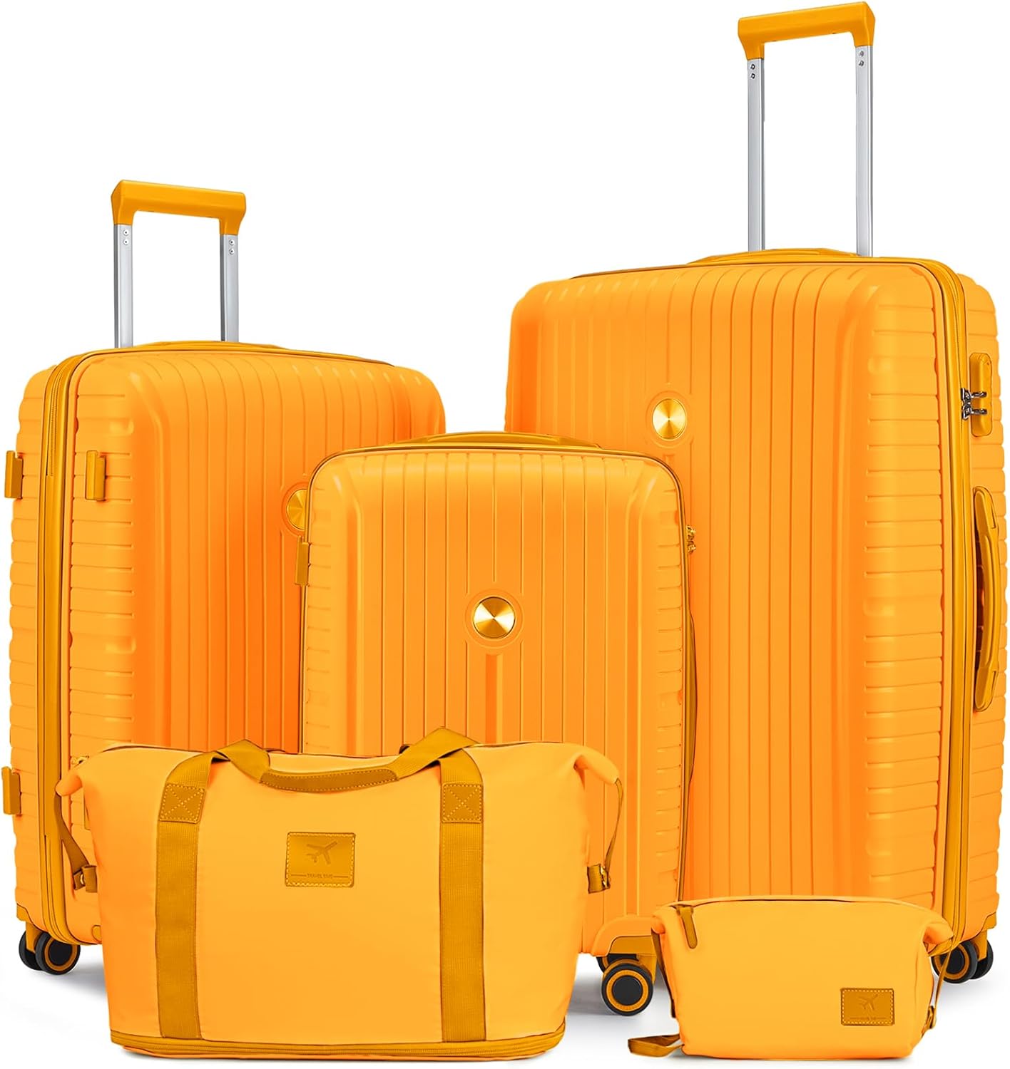 Joyway Luggage Sets 5 Piece PP Hardshell Carry on Suitcase, Travel Lightweight Carry-on with Double Spinner Wheels and TSA Lock, Purple