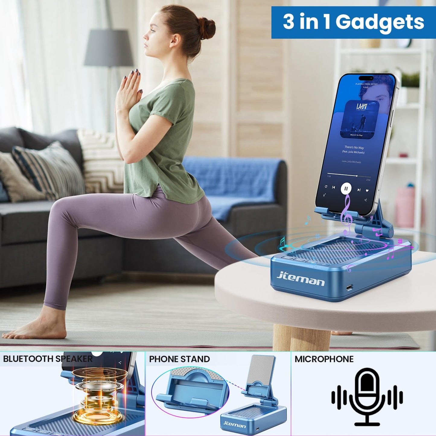 JTEMAN Tablet Stand Adjustable with Bluetooth Speakers,Kitchen Gadgets,Gifts for Women Men,Wireless Bluetooth Speaker Tablet Holder,Desk Mic Charging Sation Compatible with Phones and Tablet