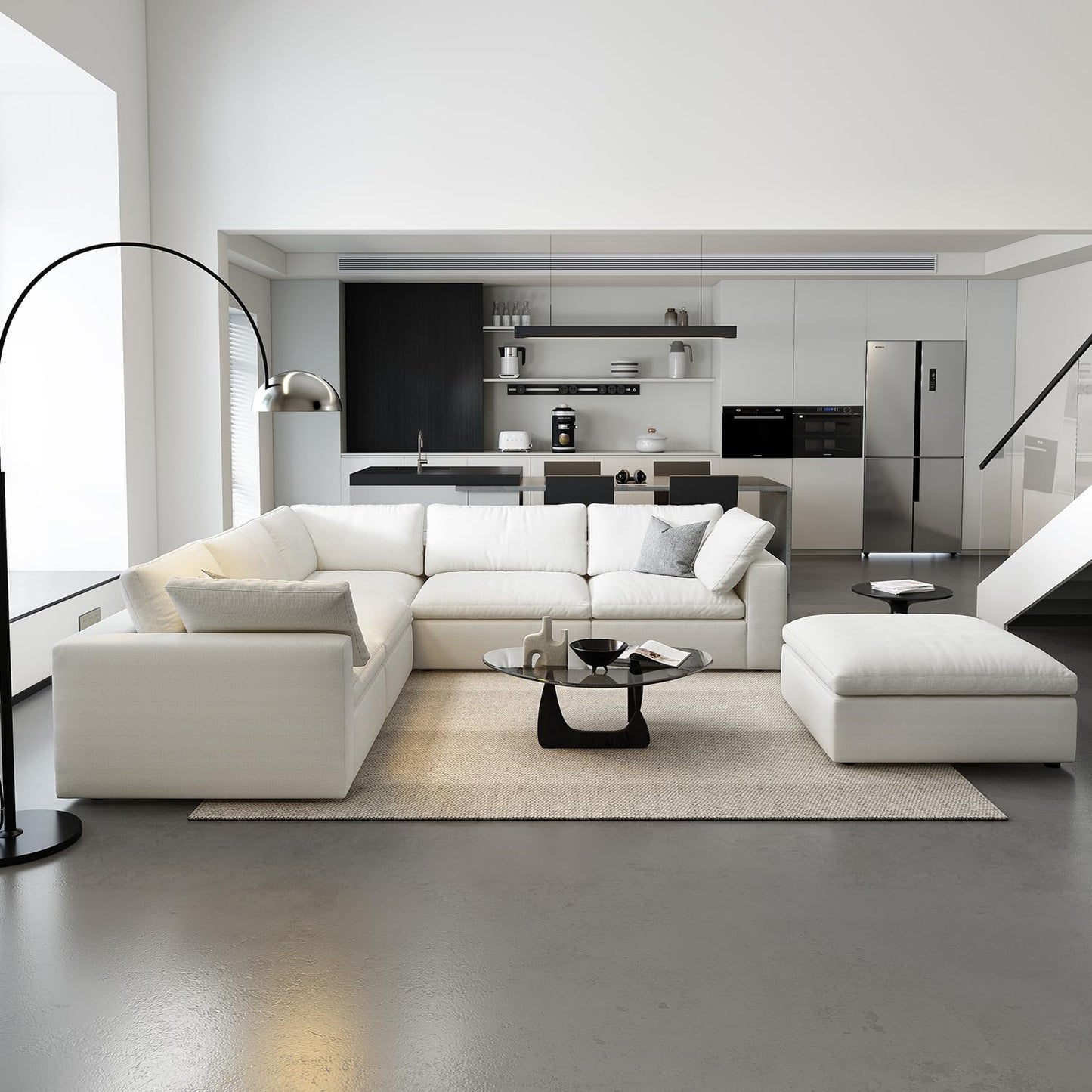 Cloud Modular Sectional Sofa with Storage Ottoman,120" L Shaped Sectional Couches for Living Room,Down Filled Comfort Minimalist Deep Sofa Couches for Office Apartment (White, 3 Seater+1 Ottoman)