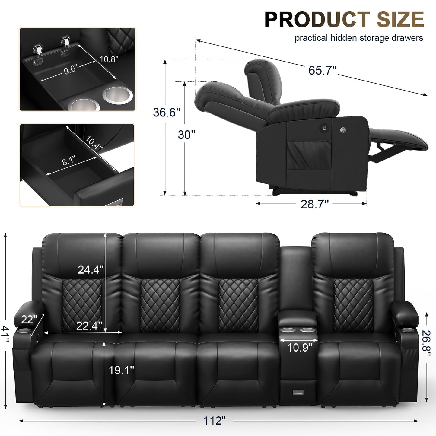 YONISEE 3 Seat Recliner Sofa, Large Reclining Sofa with Storage Console, Manual Reclining Chair with USB Ports, 2 Cell Phone Holder, 3 Seater Loveseat Recliner Couch for Living Room