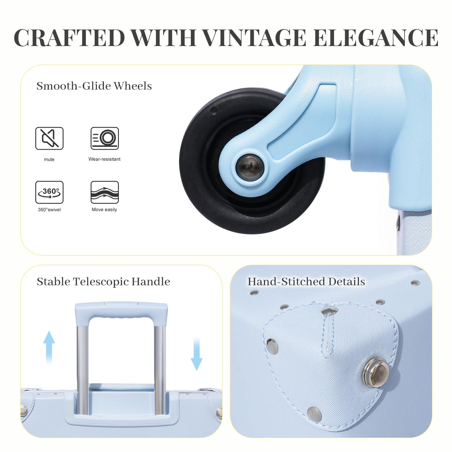 urecity Vintage Luggage Sets of 3 Piece - Hardside Lightweight Spinner Suitcases - Retro Travel Set includes Under Seat Train Case, 26"+20"+12"