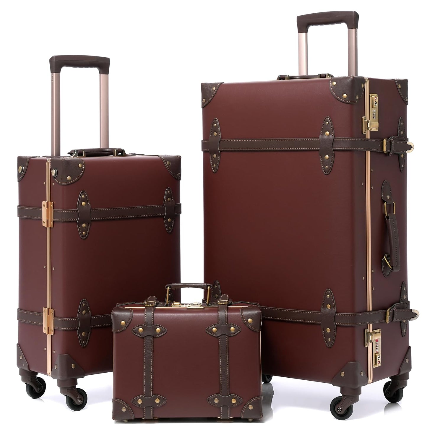 urecity Vintage Luggage Sets of 3 Piece - Hardside Lightweight Spinner Suitcases - Retro Travel Set includes Under Seat Train Case, 26"+20"+12"