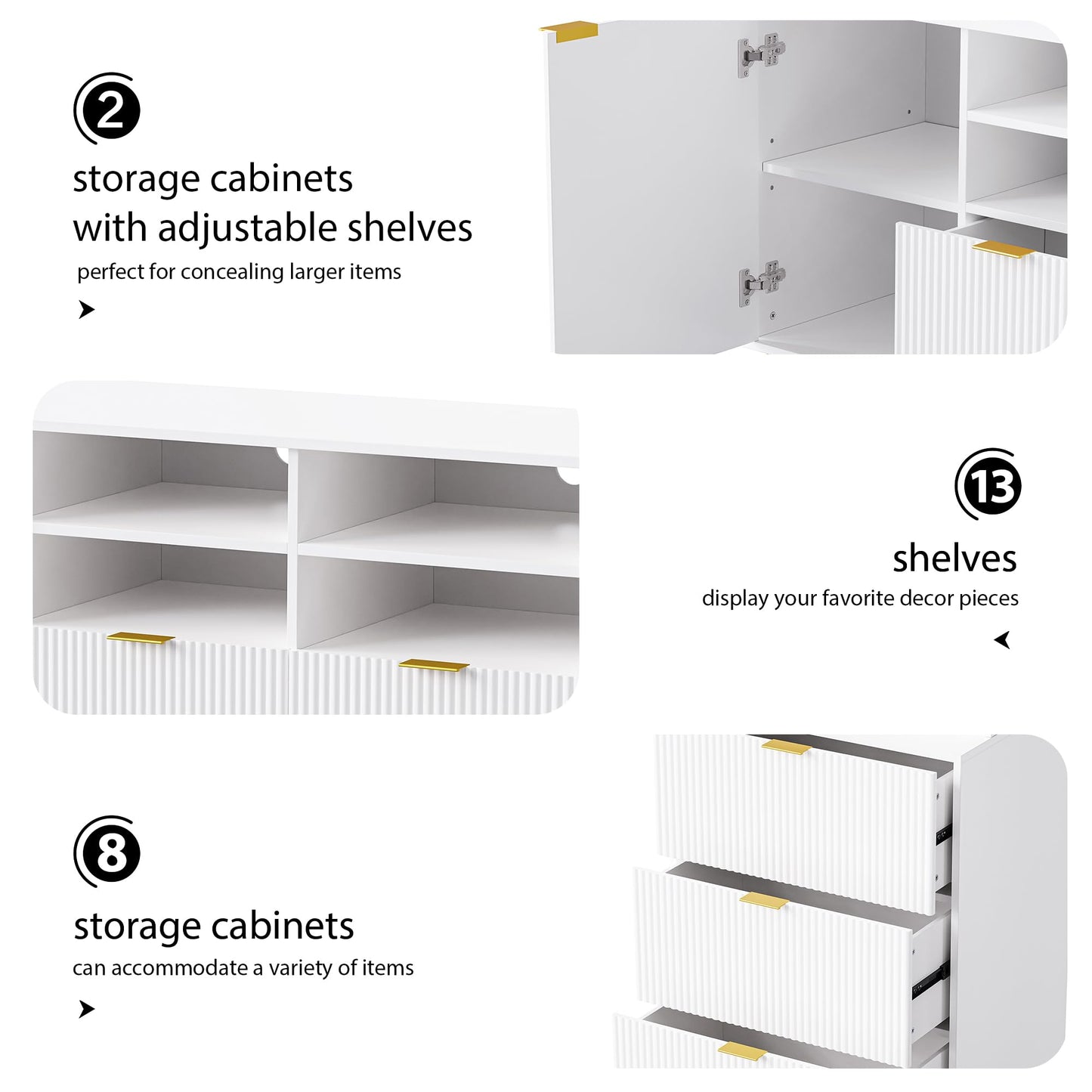 103" Minimalist Entertainment Center Wall Unit Set with Bridge for TVs Up to 75'',Ample Storage Space TV Stand W/Adjustable Shelves,Modernist Large Media Console for Living Room,White