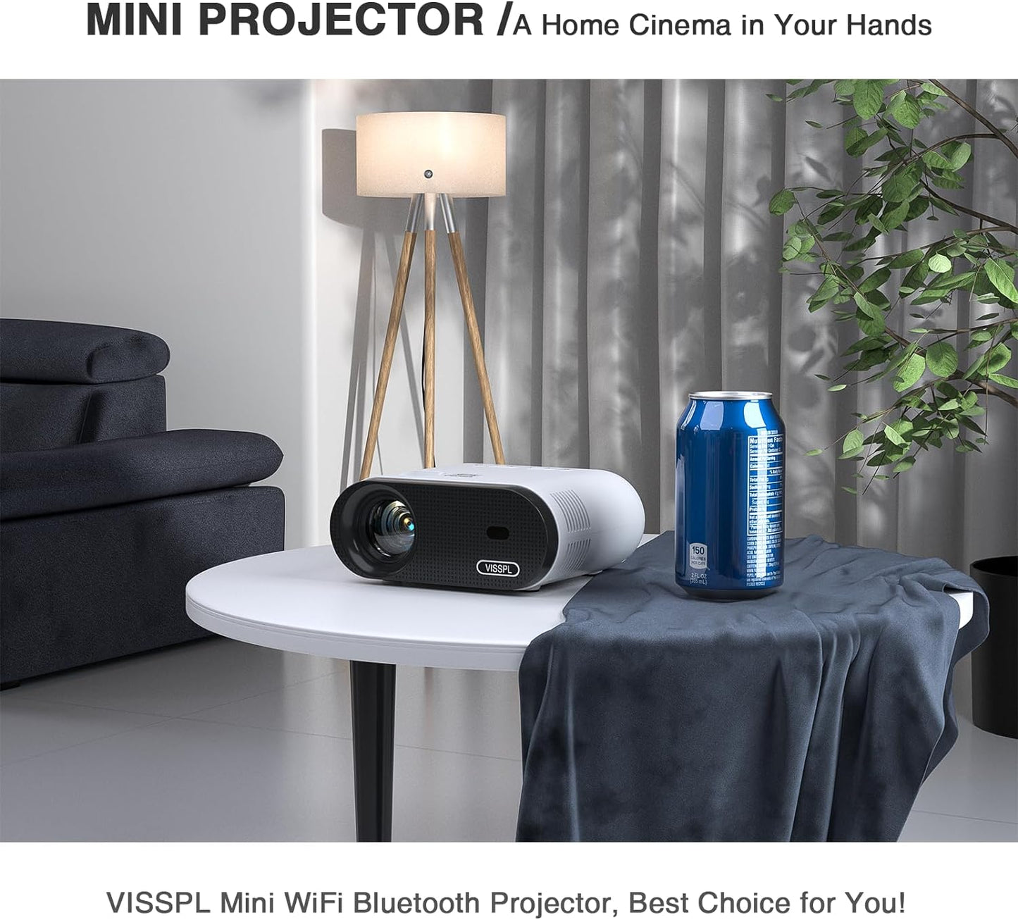Mini Projector, VISSPL Full HD 1080P Video Projector, Portable Outdoor Projector with Tripod, Kids Gift, Home Theater Movie Phone Projector Compatible with Android/iOS/Windows/TV Stick/HDMI/USB