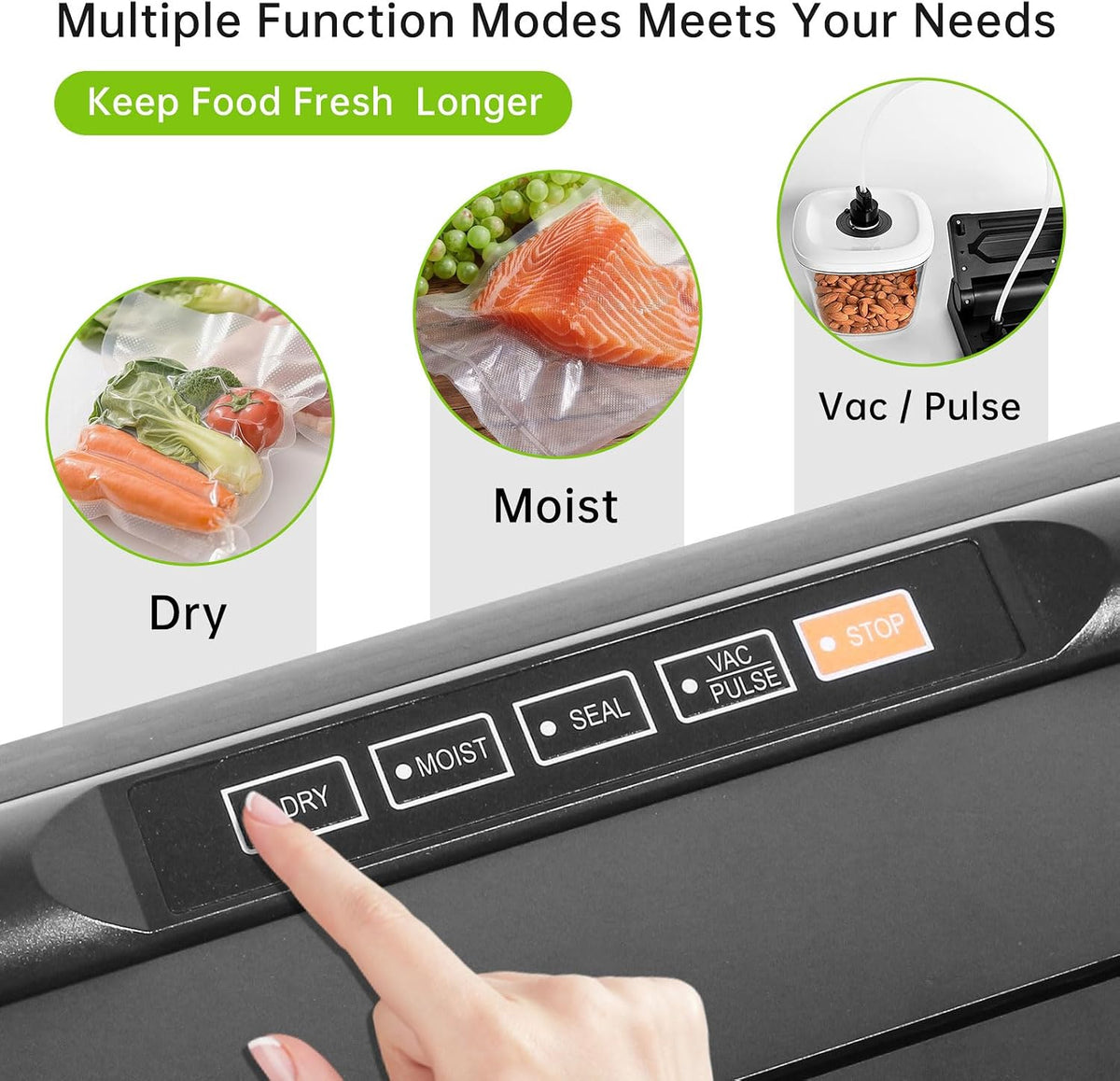 Black Vacuum Sealer Machine, VS6615H 60KPa 4-in-1 Compact Food Sealer with Double Heat Seal for Dry Moist Food, Built-in Cutter, Bag Storage + Bags, for Home Cooks & Meal Preppers