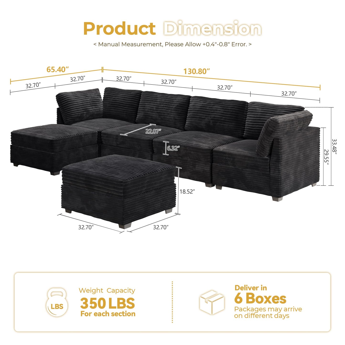 HOOOWOOO Modular Sectional Sofa,5 Pieces Sectional Couches for Living Room,98X98 L Shaped Cloud Couch Set(Grey Velvet Corduroy)