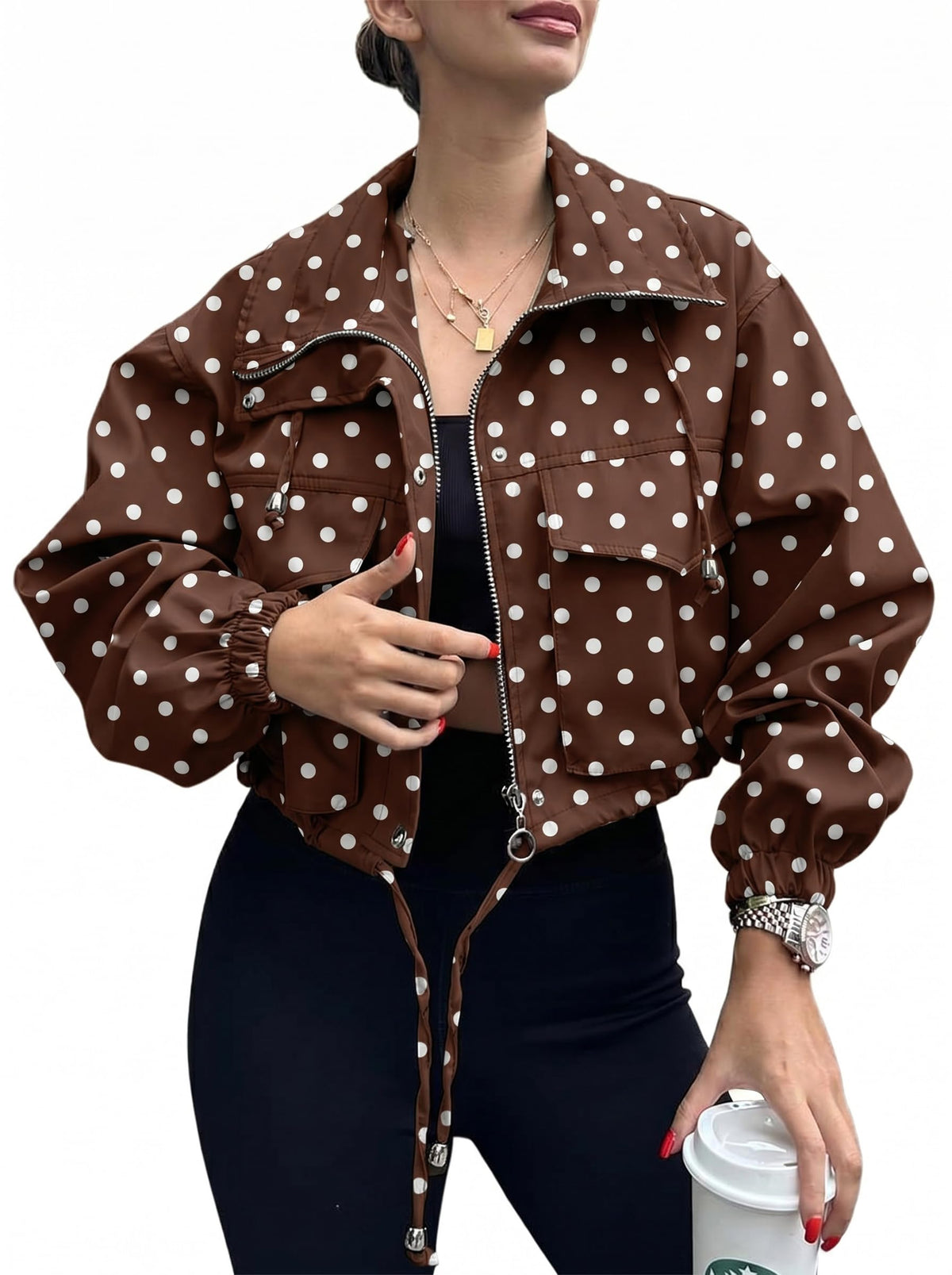Tankaneo Womens Cropped Jacket Zip Up Lightweight Oversized Utility Anorak