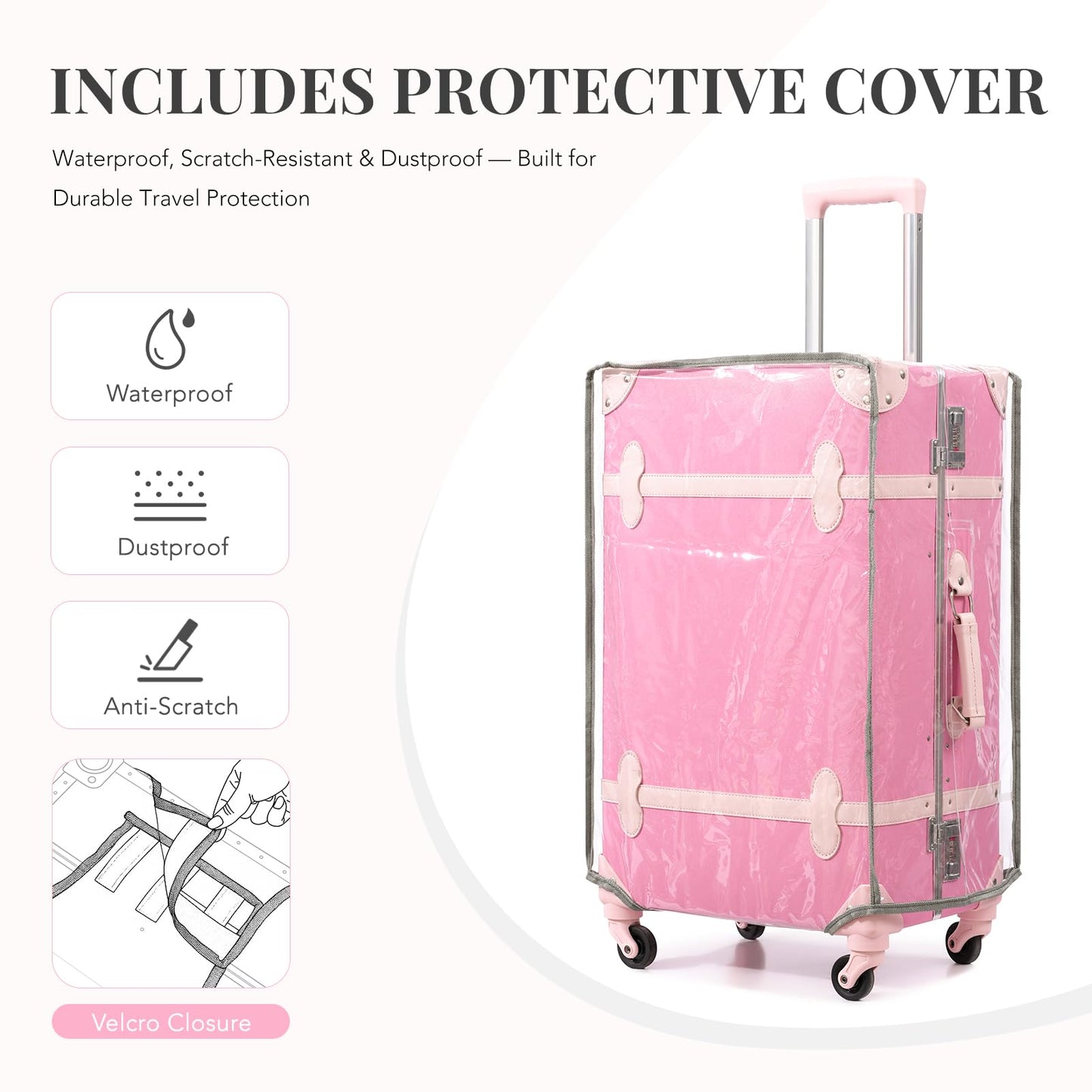urecity Vintage Luggage Sets of 3 Piece - Hardside Lightweight Spinner Suitcases - Retro Travel Set includes Under Seat Train Case, 26"+20"+12"