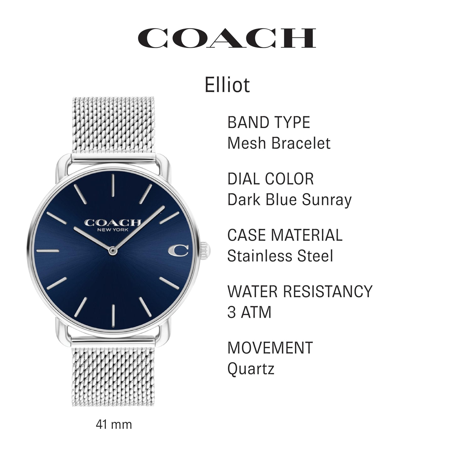Coach Elliot Men's Watch| Contemporary Elegance with Signature Detailing | Fashion Timepiece for Everyday Wear