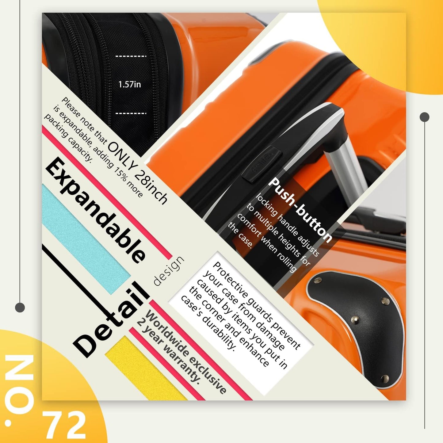 Coolife Luggage Expandable 5 Piece Sets PC+ABS Spinner Suitcase 20 inch 24 inch 28 inch (white grid new)