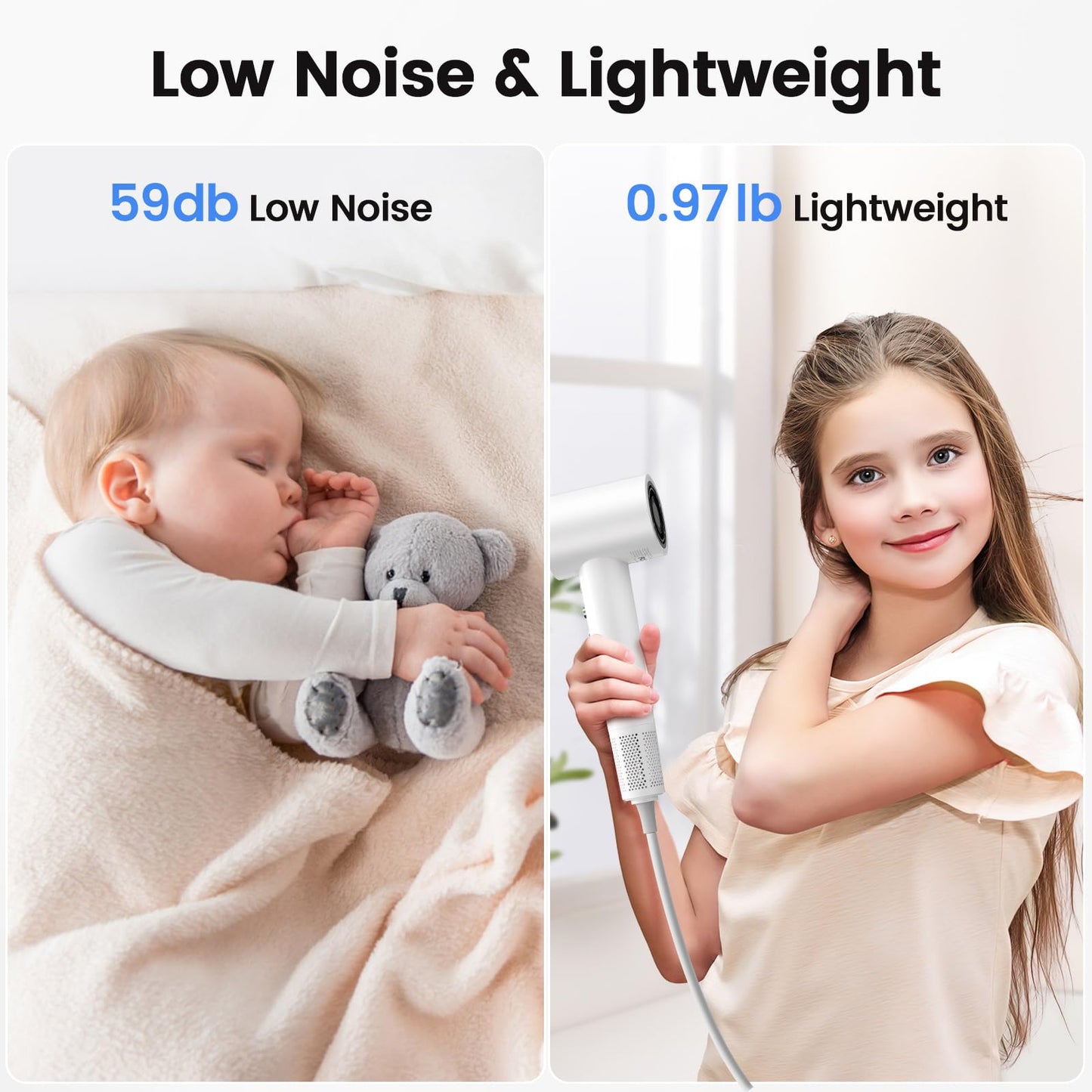 Hair Dryer, 110,000 RPM High-Speed Ionic Blow Dryer for Fast Drying, Professional Lightweight Hairdryer with Diffuser, Magnetic Nozzle, 4 Temps & 2 Speeds, Low Noise for Travel - Black