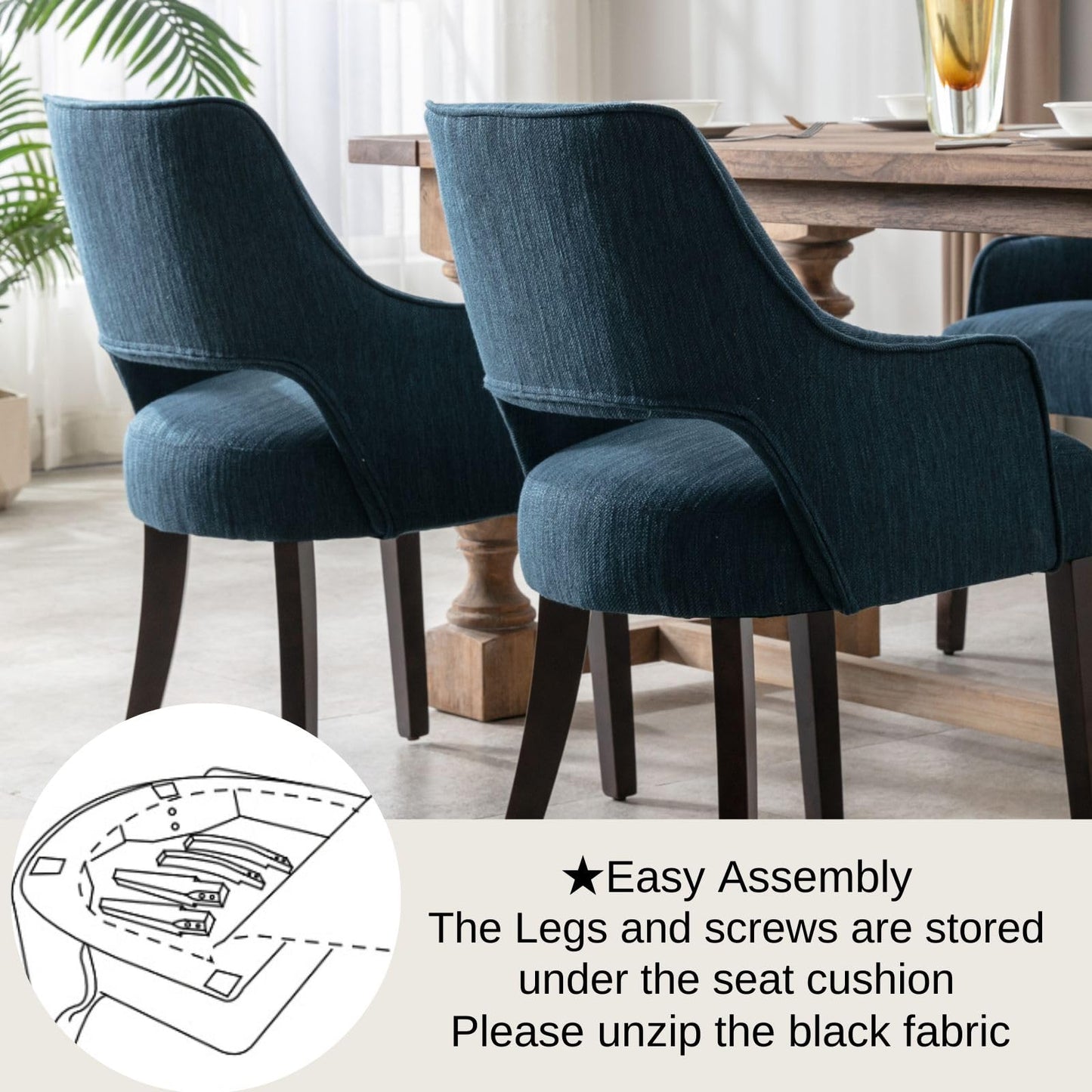 Linen Dining Chairs Set of 4 Upholstered Accent Chairs Side Chair with Wood Legs for Living Room/Dining Room/Bedroom/Restaurant, Cream