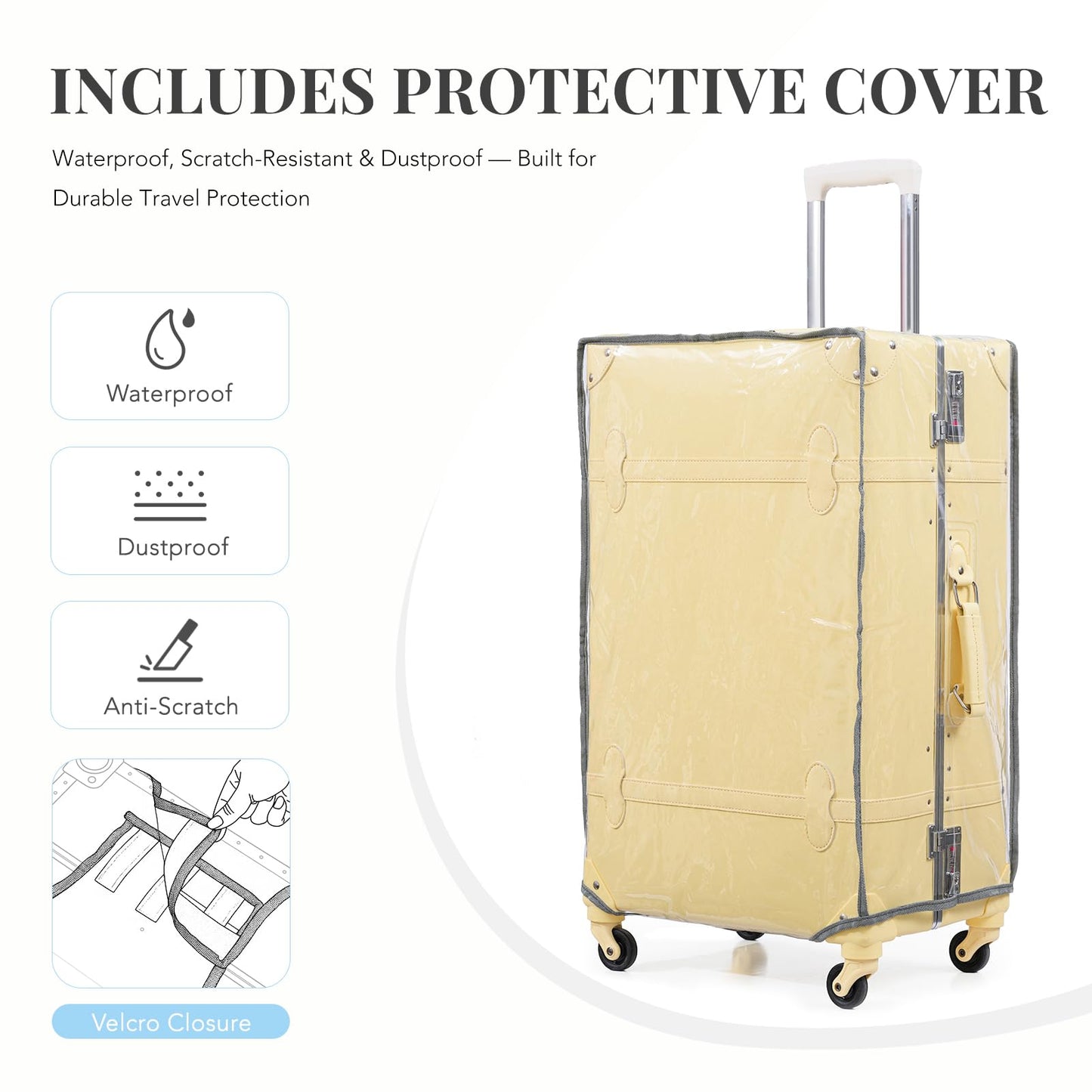 urecity Vintage Luggage Sets of 3 Piece - Hardside Lightweight Spinner Suitcases - Retro Travel Set includes Under Seat Train Case, 26"+20"+12"