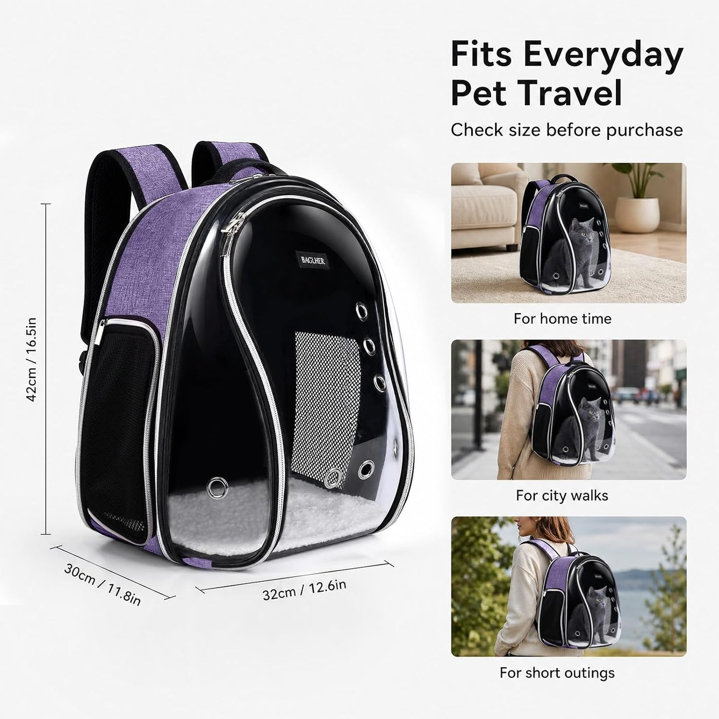 BAGLHER Cat and Dog Carrier Backpack Bubble - Fit Up to 18 Lbs - Airline-Approved Dog Backpack Carrier for Small Pets Puppies Dogs Bunny, Space Capsule Dog Carrier Backpack for Travel Outdoor Hiking, Purple