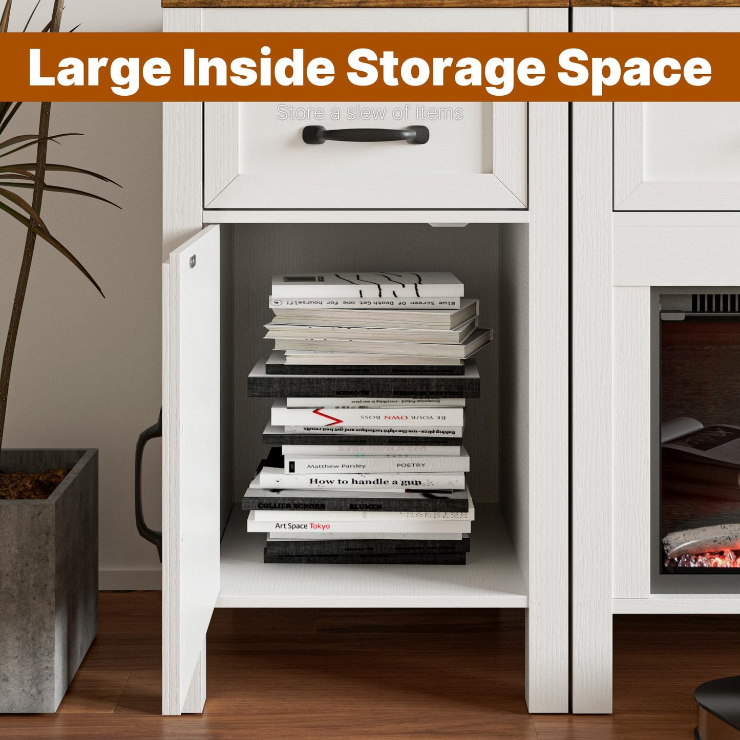 Farmhouse TV Stand with Fireplace for TVs Up to 95 Inch,Entertainment Center with 50" Electric Fireplace,88" TV Console with Storage Cabinet Drawers for Living Room(Off White)