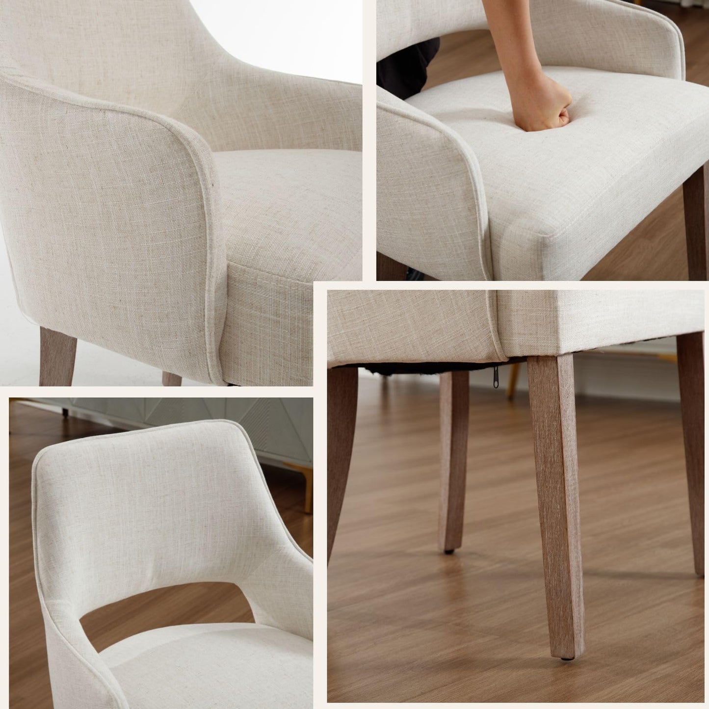 Linen Dining Chairs Set of 4 Upholstered Accent Chairs Side Chair with Wood Legs for Living Room/Dining Room/Bedroom/Restaurant, Cream