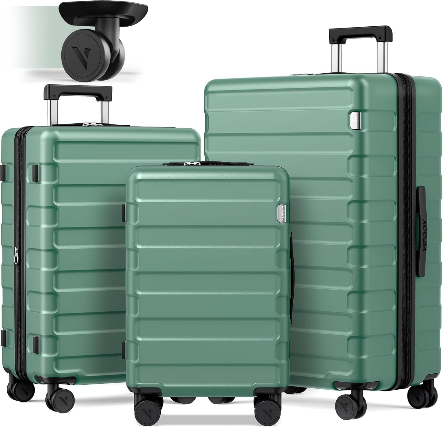 Luggage Sets 3 Piece (3-YEARS VIP SERVICE) Hardside Expandable Lightweight Premium Polycarbonate Simple Beautiful Travel Suitcase with Wheels x1 TSA Approved Lock for Women Men, Green