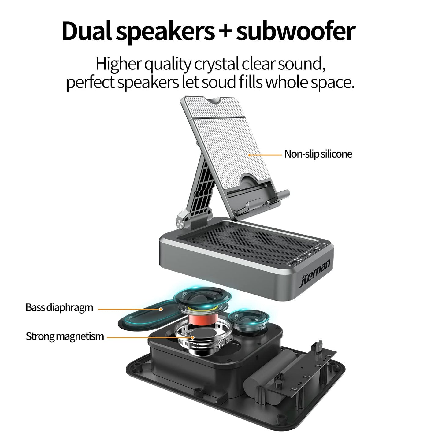 JTEMAN Tablet Stand Adjustable with Bluetooth Speakers,Kitchen Gadgets,Gifts for Women Men,Wireless Bluetooth Speaker Tablet Holder,Desk Mic Charging Sation Compatible with Phones and Tablet