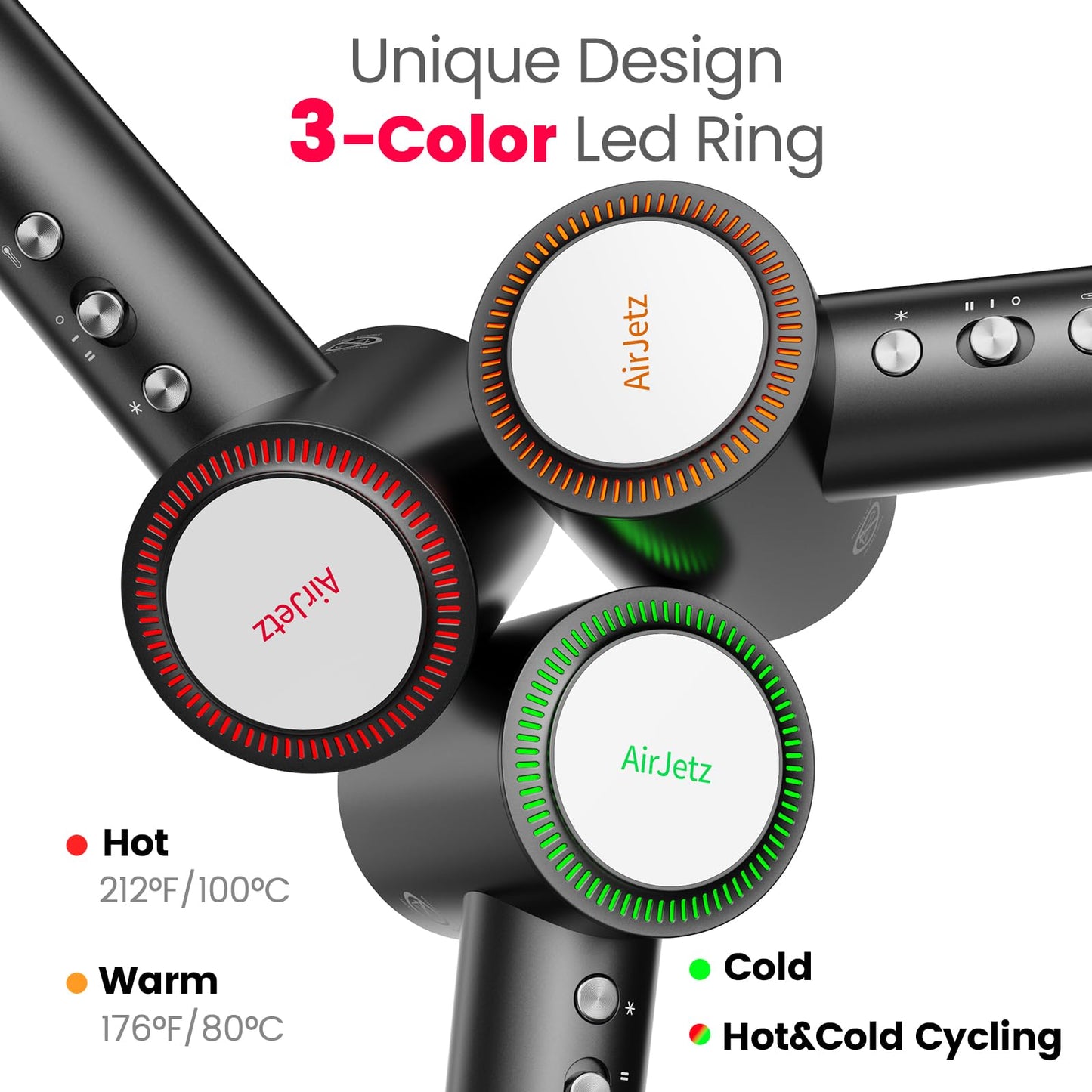 Hair Dryer, 110,000 RPM High-Speed Ionic Blow Dryer for Fast Drying, Professional Lightweight Hairdryer with Diffuser, Magnetic Nozzle, 4 Temps & 2 Speeds, Low Noise for Travel - Black