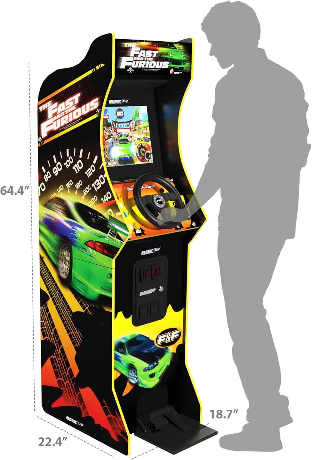 ARCADE1UP The Fast & The Furious Deluxe Arcade Game for Your Home, with 5-Foot-Tall Stand-up Cabinet, 2 Classic Games, and 17-inch LCD Screen