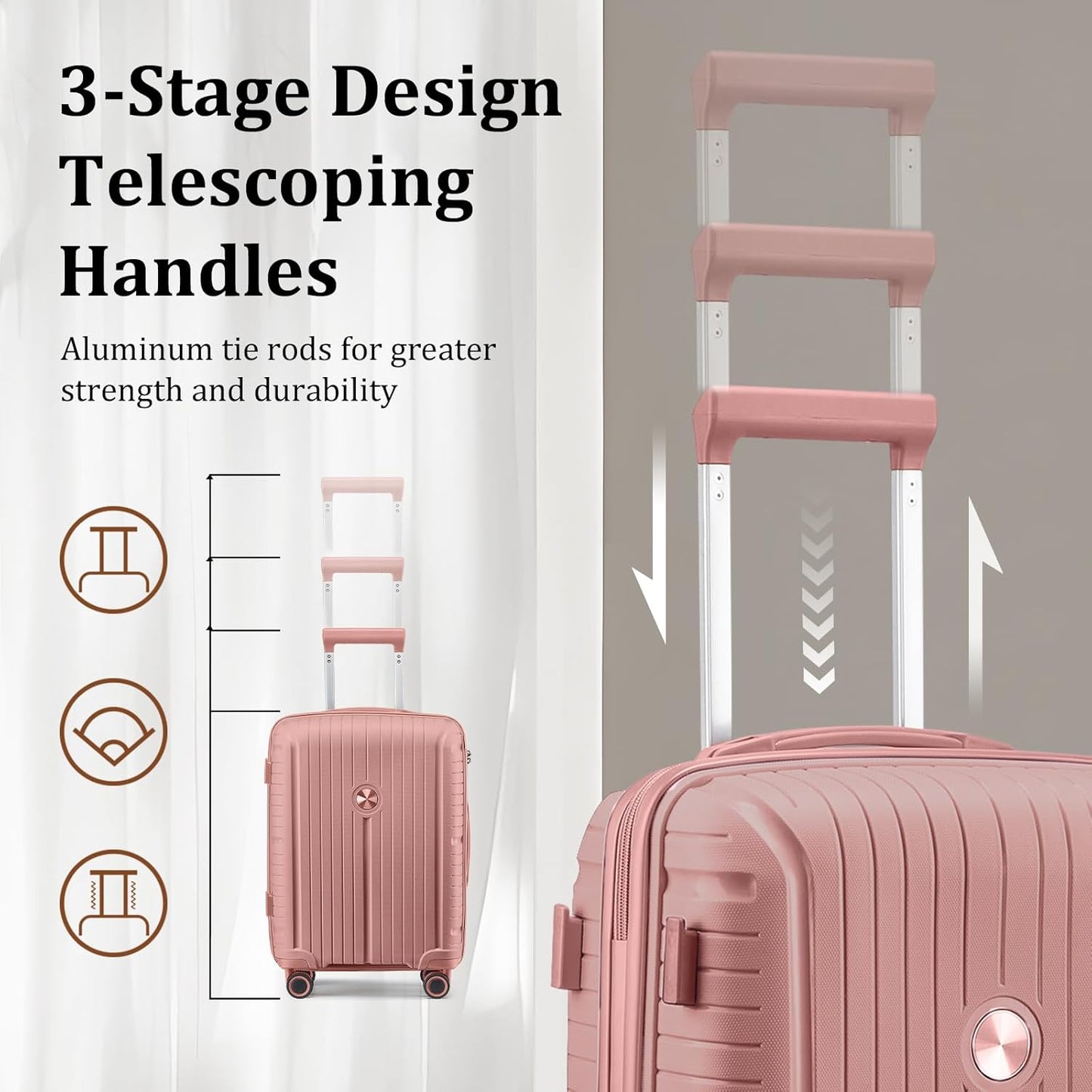 Joyway Luggage Sets 5 Piece PP Hardshell Carry on Suitcase, Travel Lightweight Carry-on with Double Spinner Wheels and TSA Lock, Purple