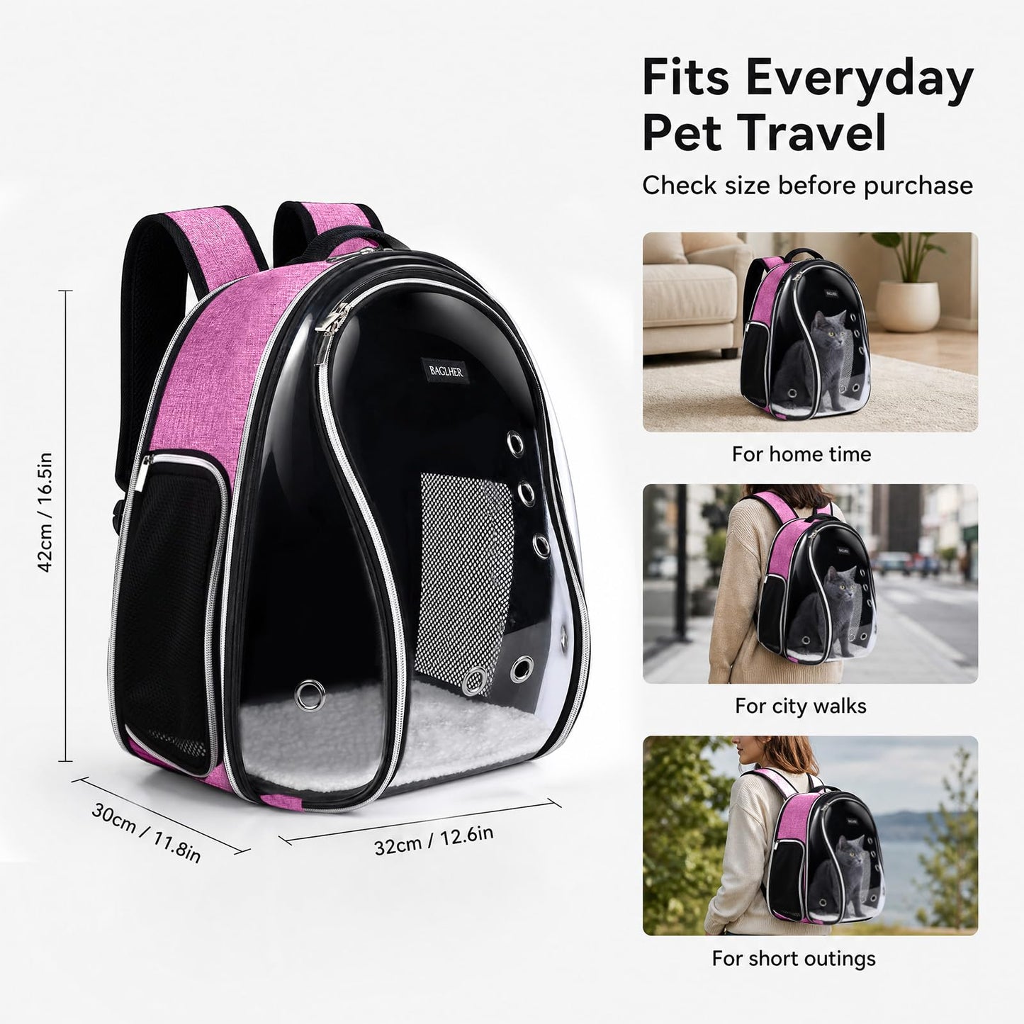 BAGLHER Cat and Dog Carrier Backpack Bubble - Fit Up to 18 Lbs - Airline-Approved Dog Backpack Carrier for Small Pets Puppies Dogs Bunny, Space Capsule Dog Carrier Backpack for Travel Outdoor Hiking, Purple