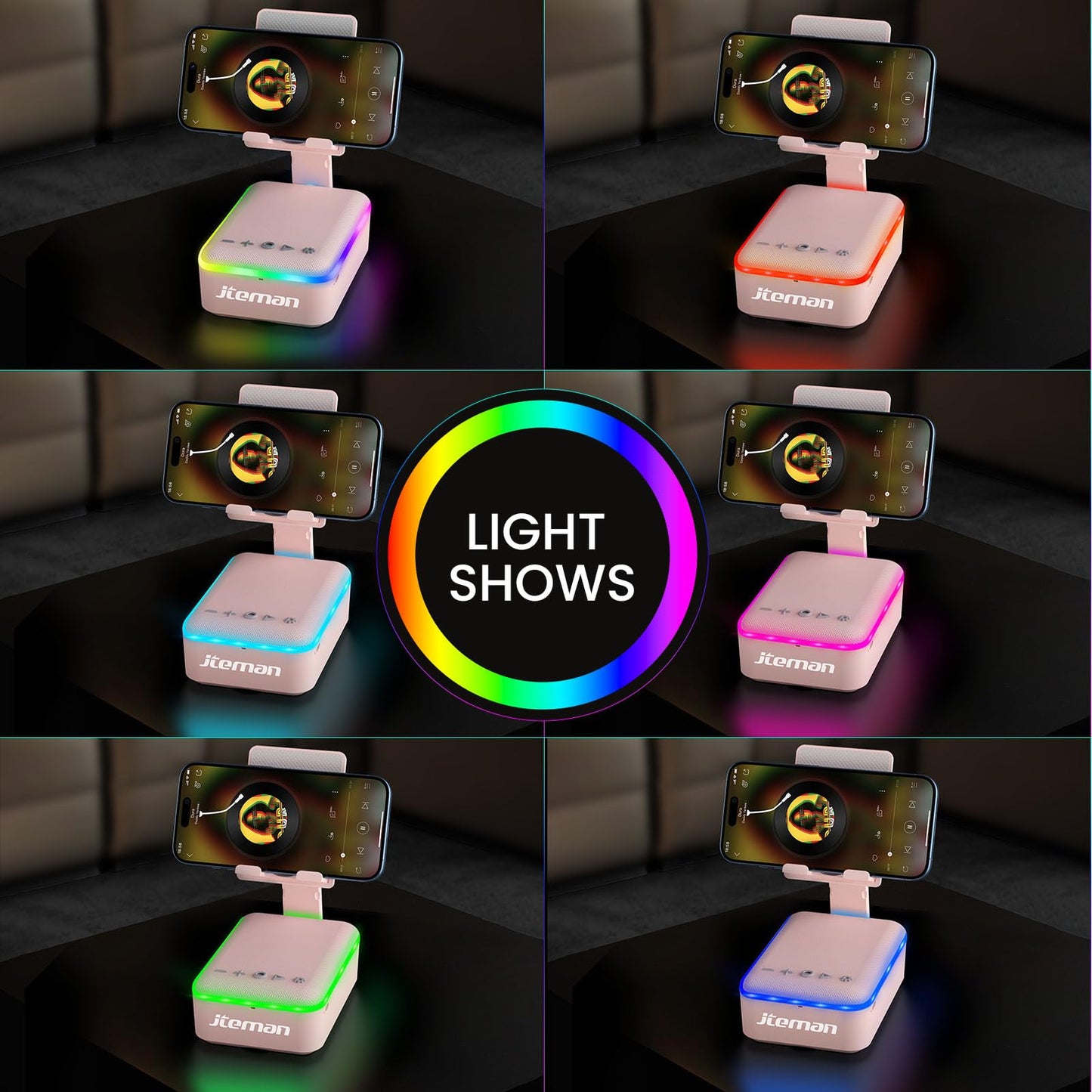 JTEMAN Gifts for Men Women,Cell Phone Stand with Bluetooth Speaker and LED Light,Cool Tech Gadgets,Unique Birthday Gifts for Men Husband Mom Dad-Pink