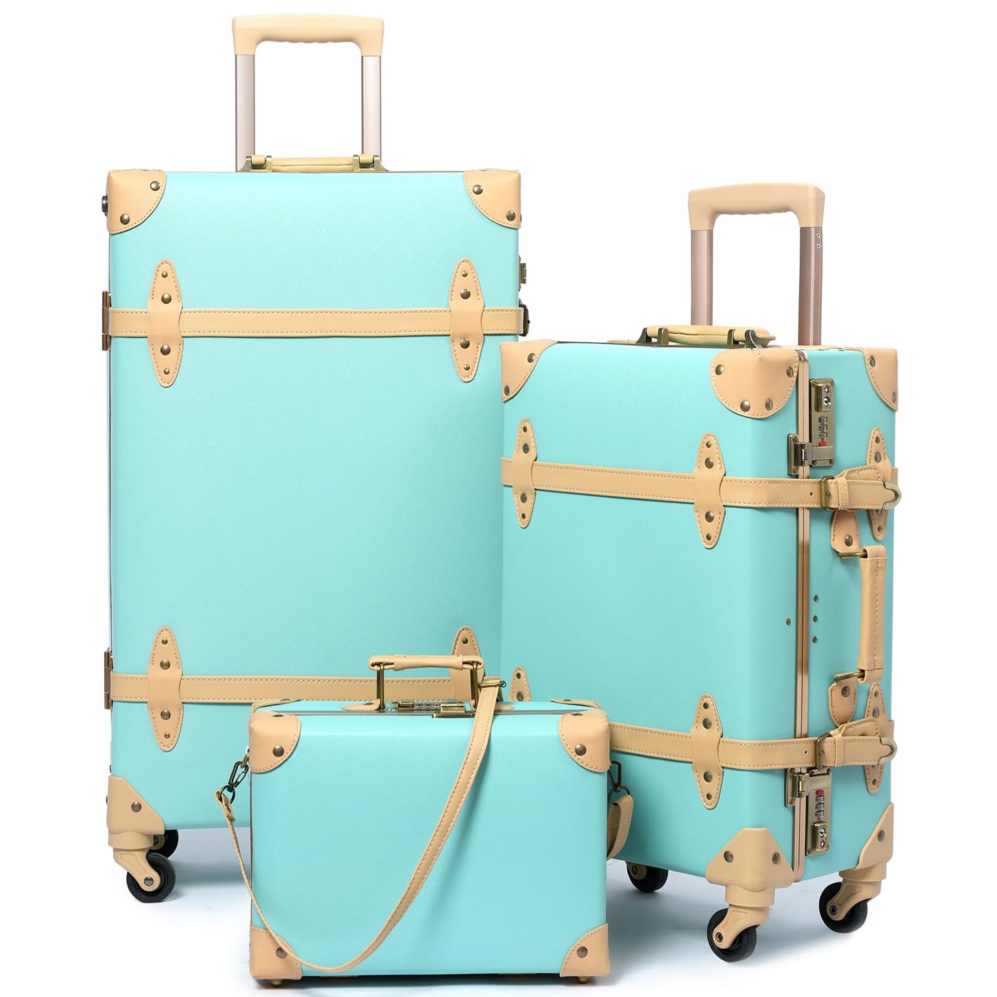 urecity Vintage Luggage Sets of 3 Piece - Hardside Lightweight Spinner Suitcases - Retro Travel Set includes Under Seat Train Case, 26"+20"+12"
