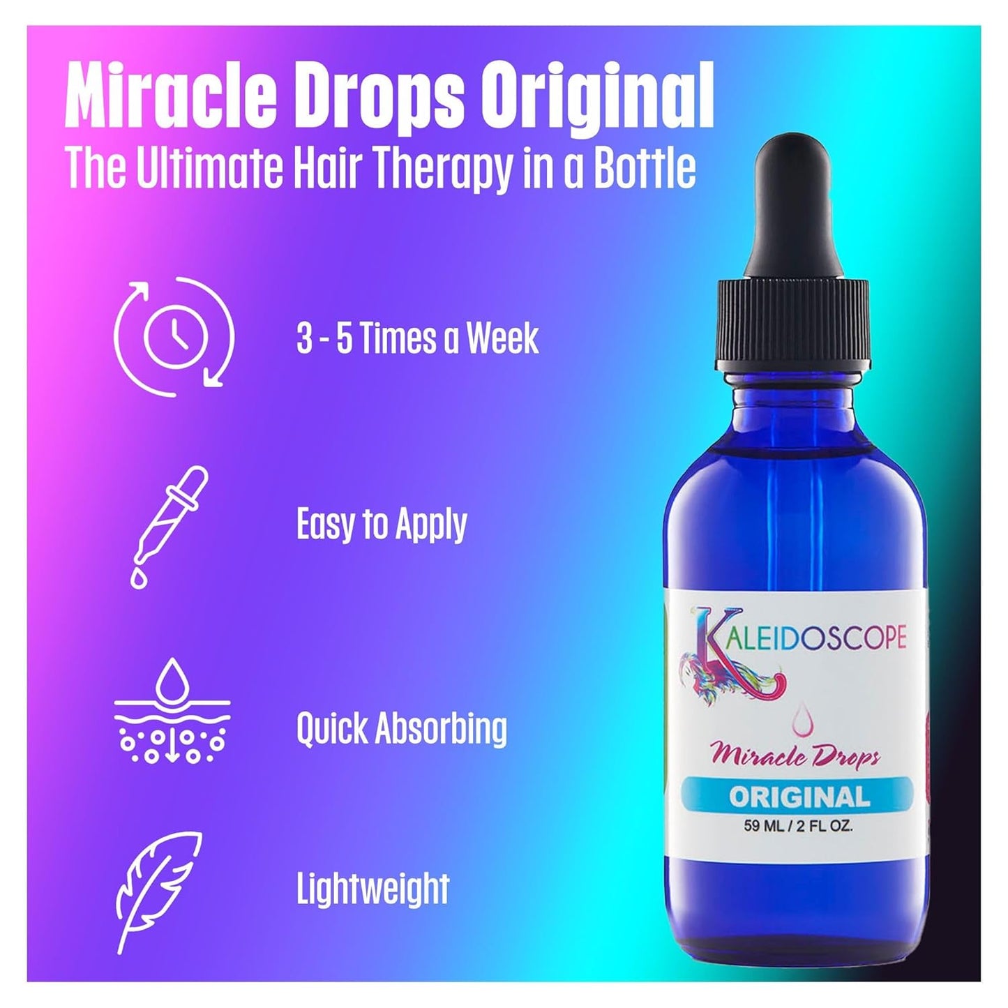 Kaleidoscope Miracle Drops - Quick Absorbing - Fights Dry Scalp - Boosts Hair Growth - 2oz - 2 Pack