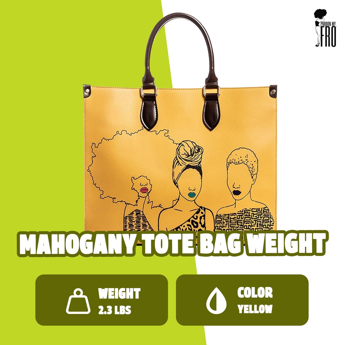 Pardon My Fro Tote Bag for Women – Large Shoulder Bag with Zippered Compartment, Fits Laptop, Mahogany Yellow and Tribe Blue