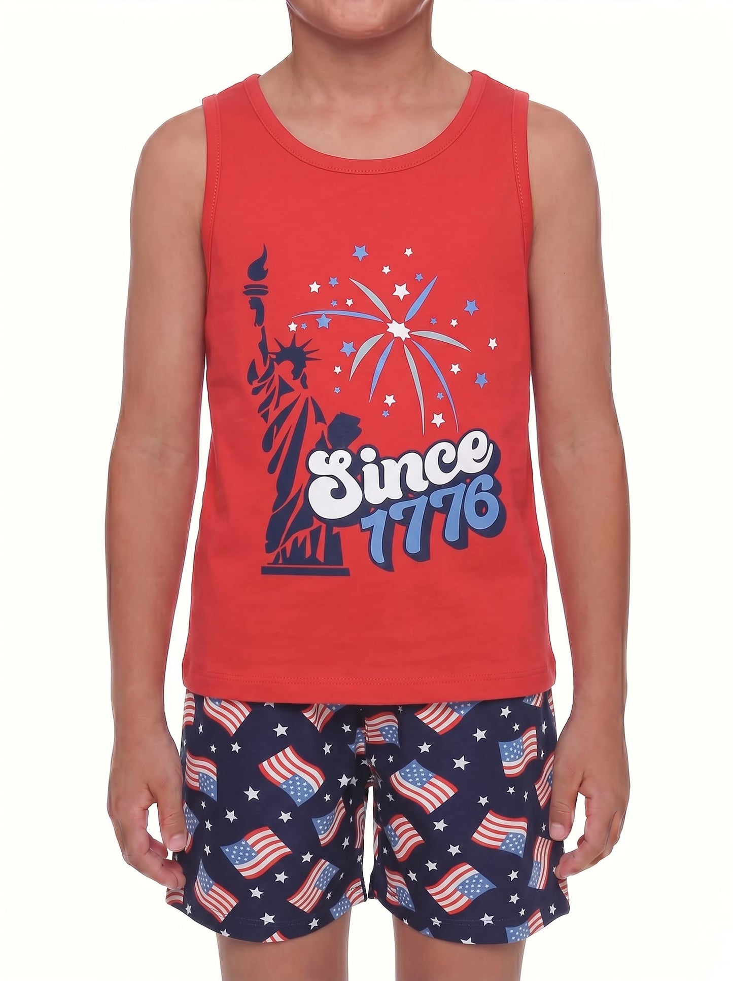 Unique Baby Boys American Boy 4th of July 2pc Tank Shorts Set