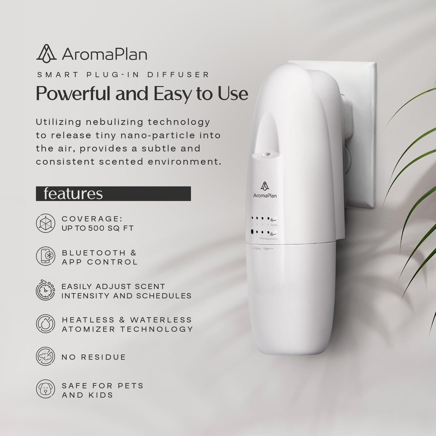 AROMAPLAN Authentic Plug in Waterless Diffuser - Up to 500 Sq. FT Coverage - Nanotechnology Plug in Oil Diffuser for Essential Oils -for Home and Office - Wall Silent & Waterless Oil Diffuser (White)