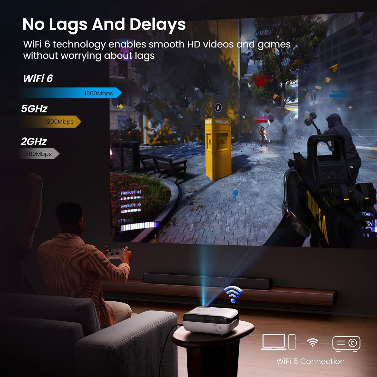 आधिकारिक लाइसेंस प्राप्त Google TV स्मार्ट प्रोजेक्टर, HAPPRUN 4K UHD होम थिएटर डॉल्बी साउंड के साथ, वाई-फाई और ब्लूटूथ, बिल्ट-इन स्ट्रीमिंग ऐप्स, गेम कंसोल और स्मार्टफ़ोन के साथ संगत, इनडोर और आउटडोर उपयोग 