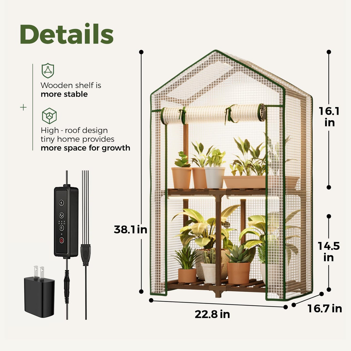 Bamworld 23 x 17 x 54-Inch Mini Greenhouses with Wheels Portable Green House with PE Cover Sturdy Eucalyptus Wood Frame Small Greenhouse for Winter Plant Frost Protection with Sturdy Eucalyptus Frame