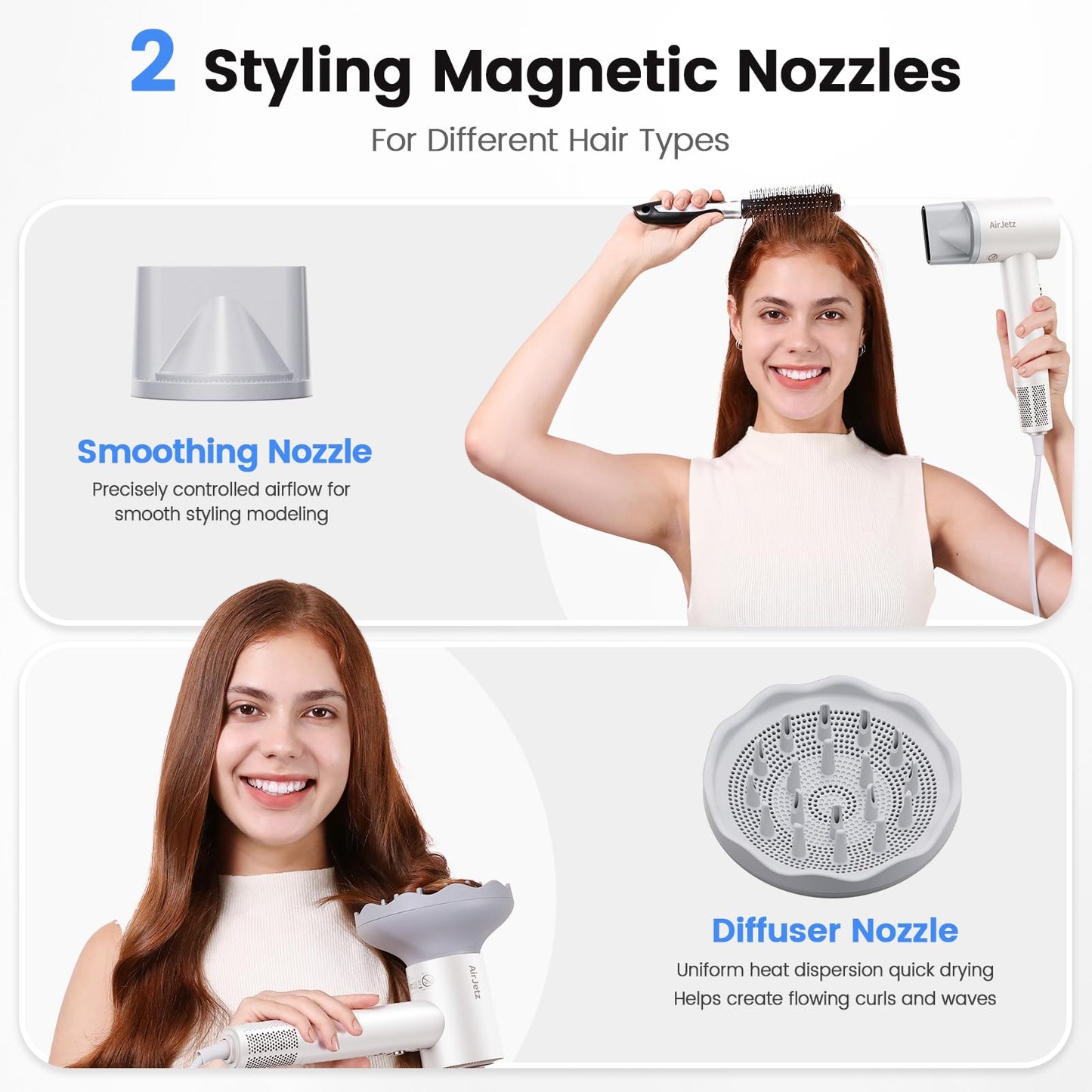 Hair Dryer, 110,000 RPM High-Speed Ionic Blow Dryer for Fast Drying, Professional Lightweight Hairdryer with Diffuser, Magnetic Nozzle, 4 Temps & 2 Speeds, Low Noise for Travel - Black