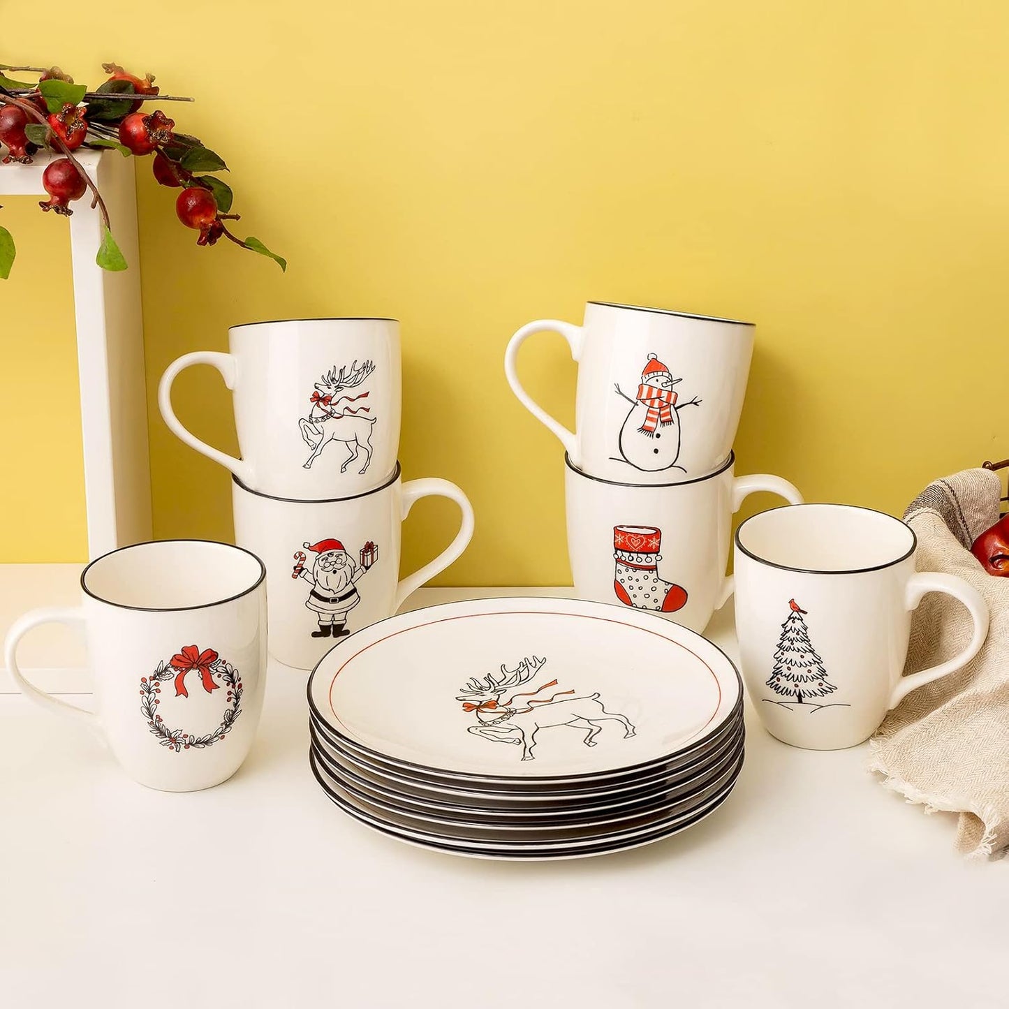 LEHAHA Christmas Coffee Mug Set of 6 – 16 oz Holiday Theme Ceramic Coffee Mugs Perfect for Latte, Tea or Milk, Give as a Christmas Gift to Family or Friends, Assorted Design